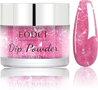 Dip Powder Glitter Color, Rose Red With Opal Flakes/Glitter Dipping powder 28+ Long-Lasting Build Powder Pro System Salon DIY at Home No Needed Lamp Cured