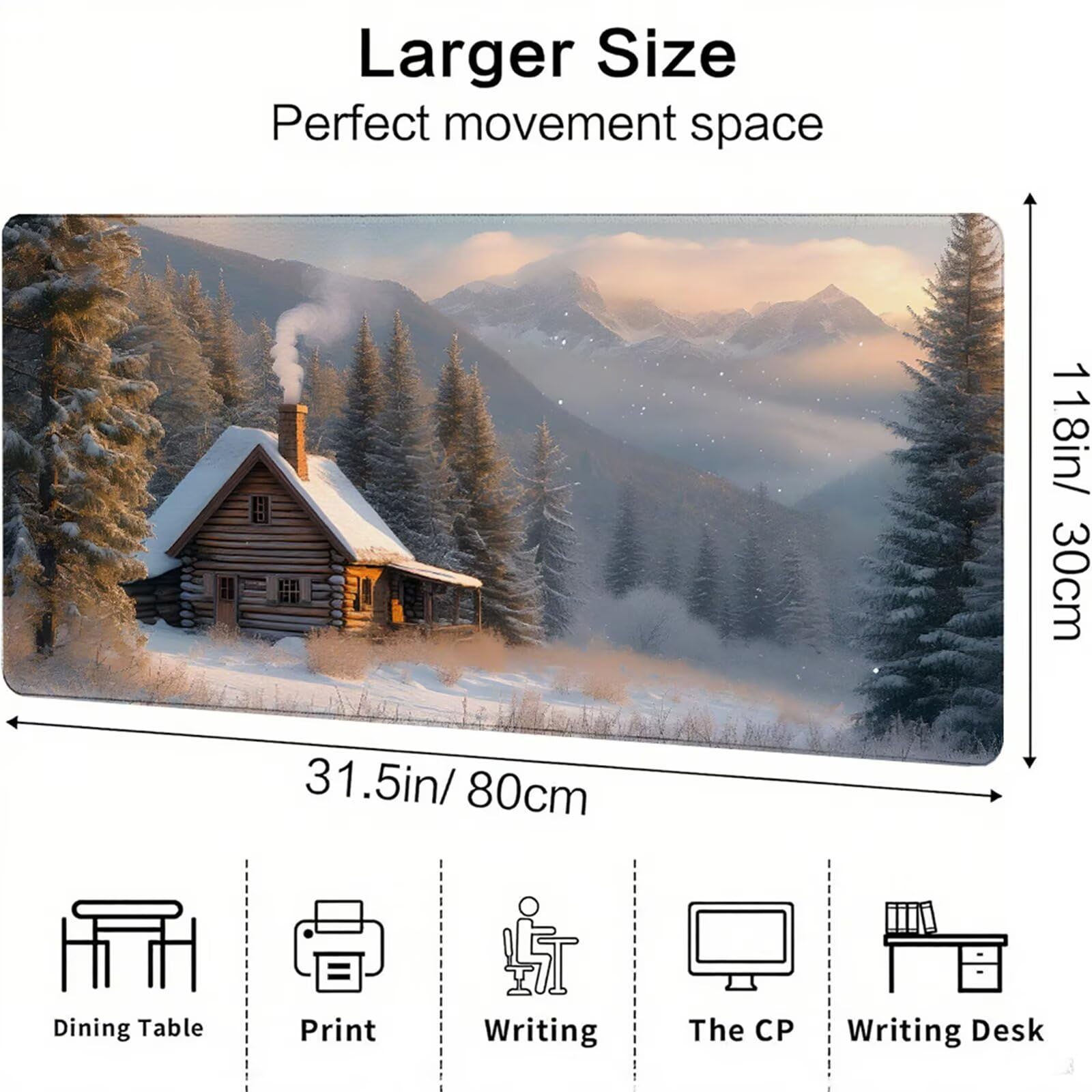 Biała podkładka pod mysz XXL 1500 x 800 x 3 mm śnieg pod ręką akcesoria biurowe antypoślizgowa gumowa podstawa i zszyte krawędzie podkładka pod mysz dla graczy do dekoracji biura dekoracyjnego