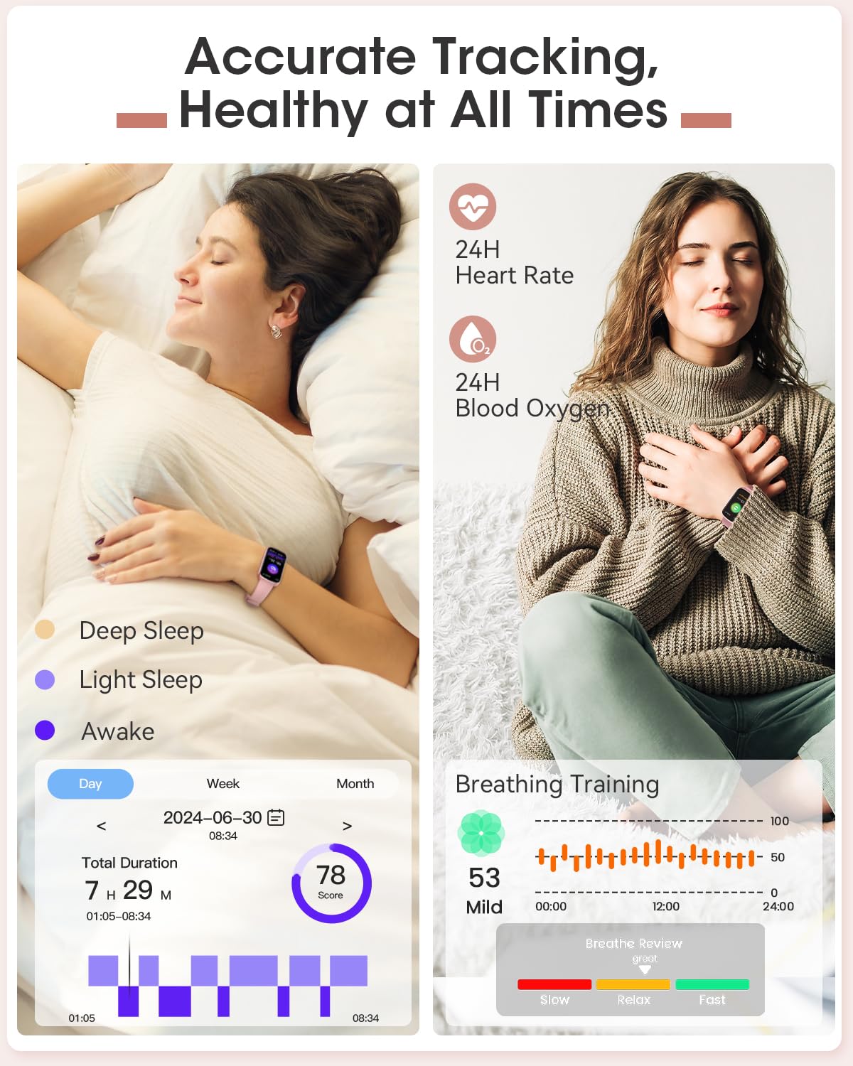 NAIXUES Smartwatch voor dames, 3,7 cm (1,47 inch), IP68, 24 sportmodi, damesfunctie, hartslagmeter, SpO2, slaap, stappenteller, 2 armbanden, smartwatch voor iOS en Android, zilver