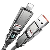 4-in-1 Fast Charging Cable 6Ft/2M 27W PD USB C/USB A Flat Nylon Braided Multi-Port Universal Charger Cord Compatible with iPhone 15/14, Samsung S23, iPad, MacBook Air, Android Phones