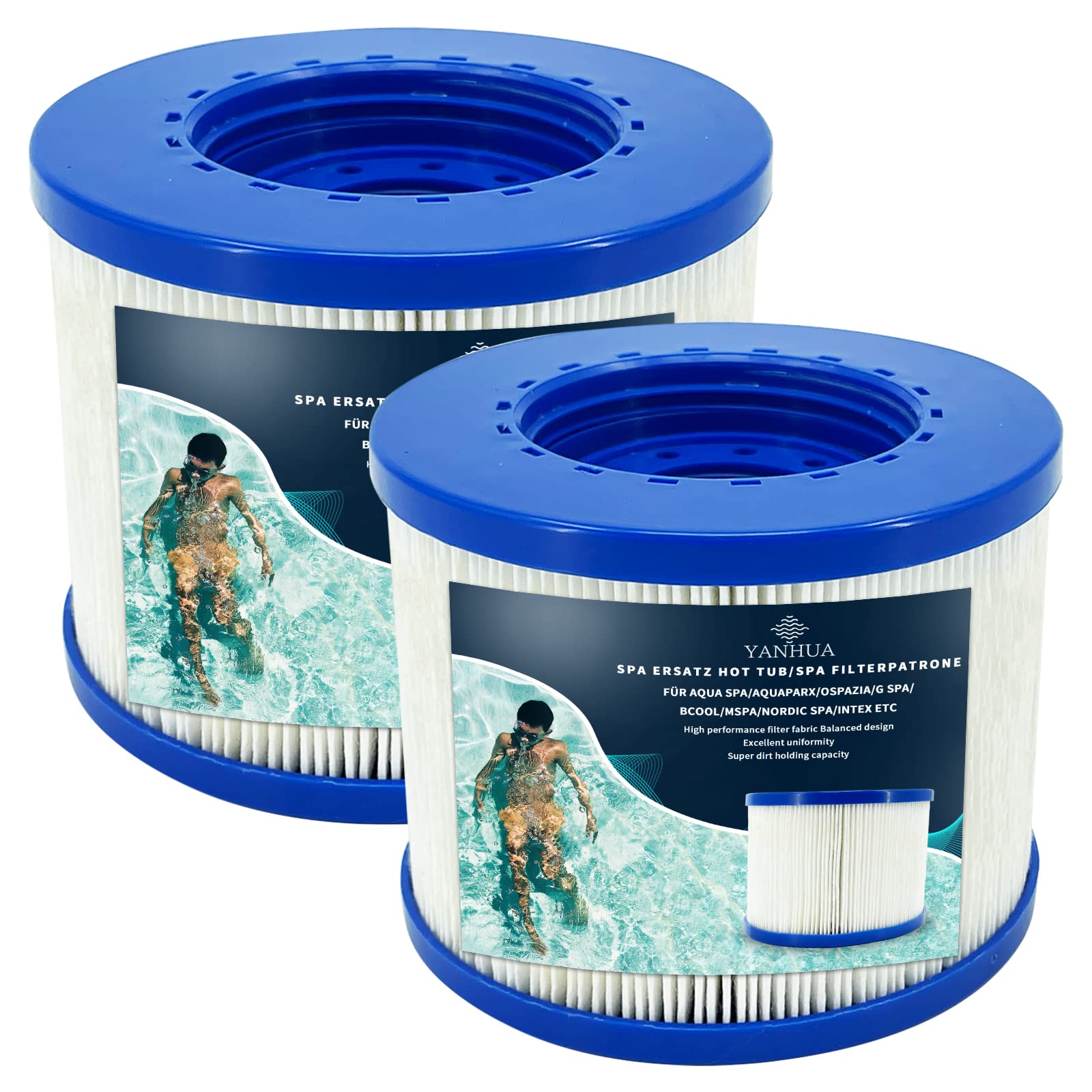 YANHUASpa Filter for Hot Tub, Spa Replacement Hot Tub/Spa Filter Cartridge, Cartridge with Screw Thread for Spa Filter, for Clever Spa, Suitable for Aqua Spa/Aquaparx/Ospazia/Nordic Spa/Etc. (2)