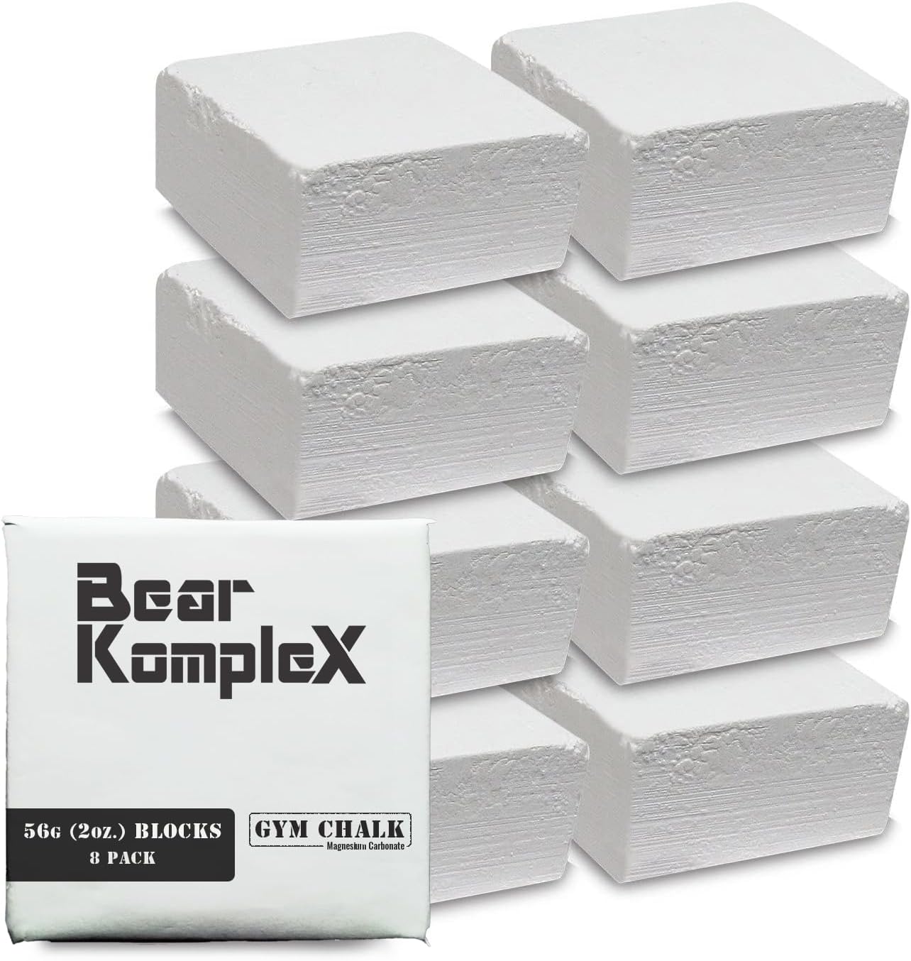 Bear KompleX - Gym Chalk Blocks - Pure Magnesium Carbonate Chalk for Weightlifting, Rock Climbing, Gymnastics, and Workout - Non Slip Grip for Hands, No Blisters and Tears - (8 pcs, 56g)