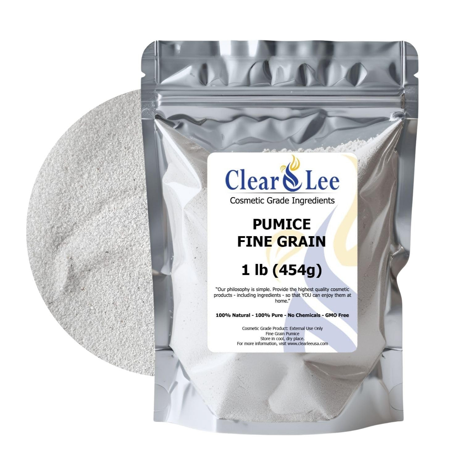 ClearLee Cosmetic Grade Pumice - 100% Pure Natural Grain/Powder - Great for Skin Exfoliation in DIY Soaps, Masks, Scrubs for Face, Body, Foot (1lb,