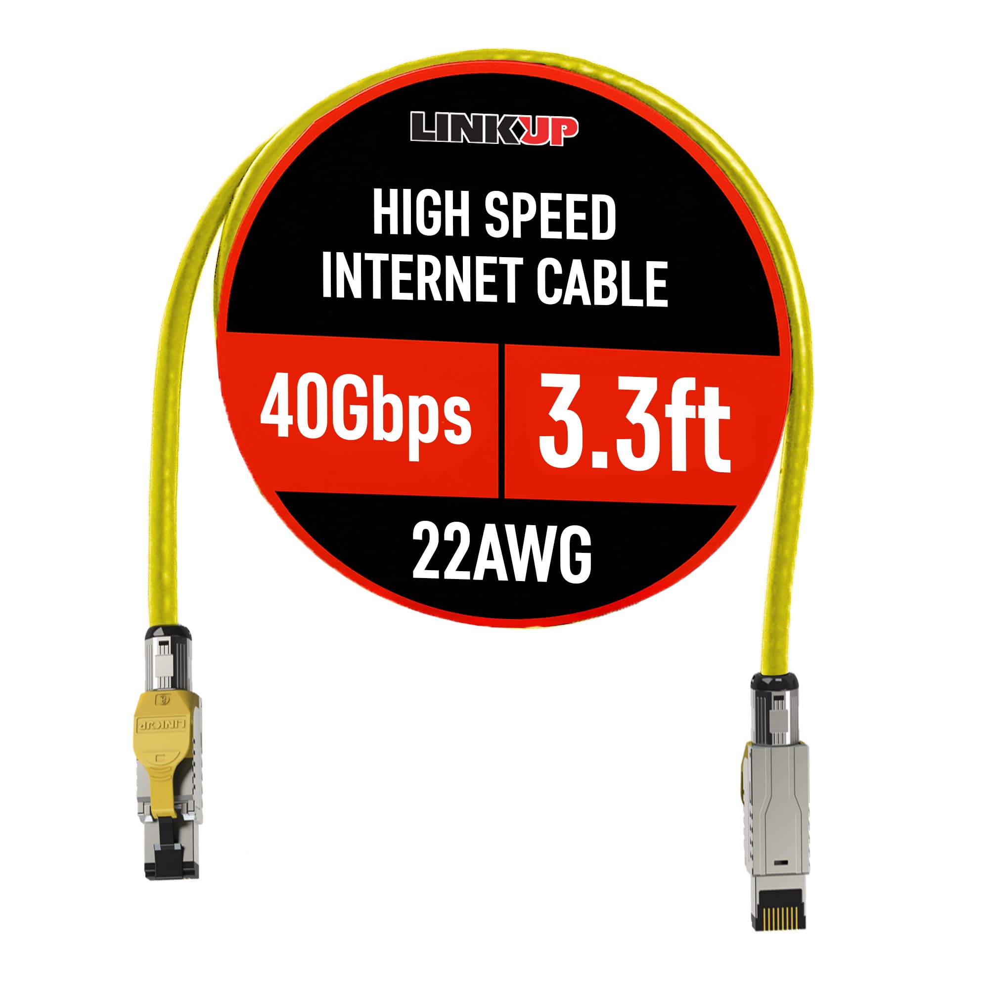 [GHMT & DSX8000 Certified Cat8 Ethernet Patch Cable S/FTP 22AWG Double Shielded Solid Cable | 2000MHz 2GHz 40Gbps | 5th-Gen Ethernet LAN Network 40G Structure Wires |Yellow| 1 M (3.3ft)