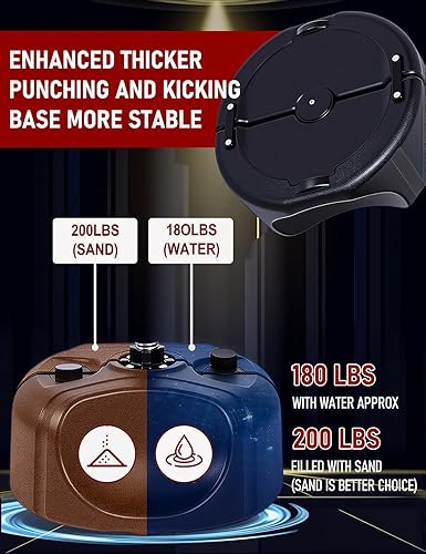 Miniatura 5 de Saco de boxeo con soporte, bolsa de boxeo para adolescentes y adultos, mejora la velocidad, reflejos y resistencia, altura ajustable para