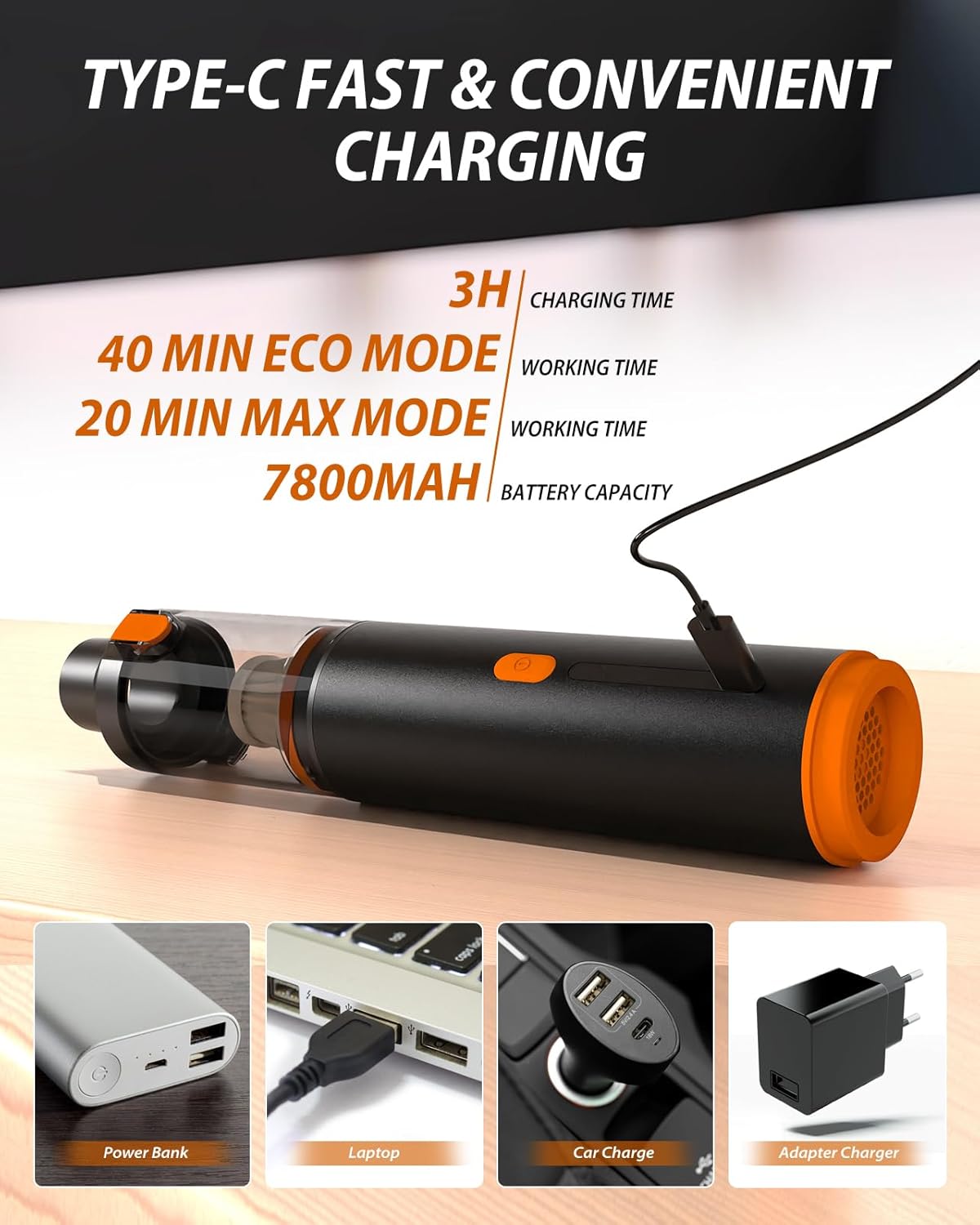 Cordless Handheld Car Vacuum Cleaner, 19000Pa High Suction Power, 2-in-1 Blow & Suction, Portable Mini Vacuum for Car, Desk, Keyboards, Pet Hair - Image 5