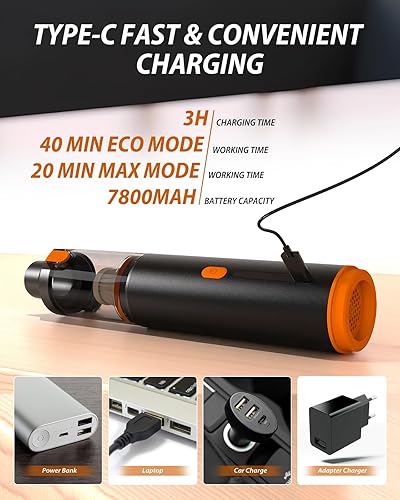 Miniatura 5 de NIMBLYTECH Aspiradora de mano inalámbrica, 19000 Pa de succión y soplador de alta potencia 2 en 1, mini aspiradora portátil para automóvil,