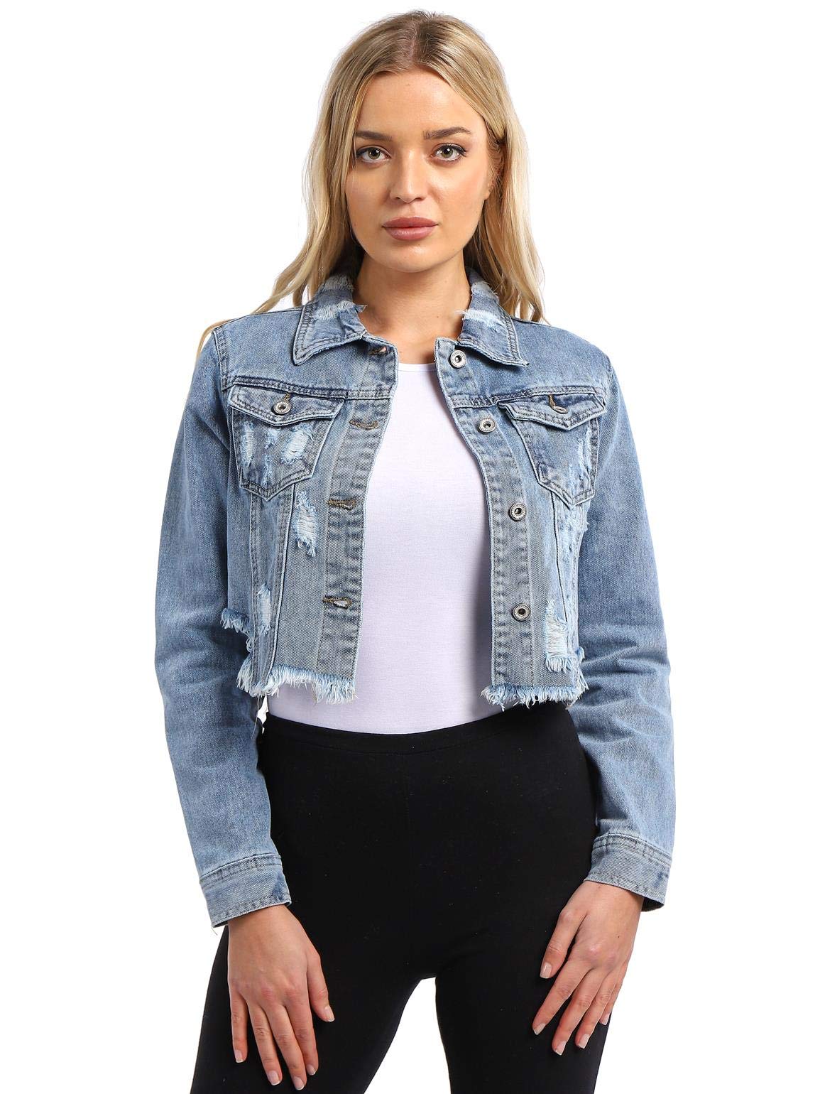 Ss7 Women's Raw Blue Distressed Short Length Denim Jacket