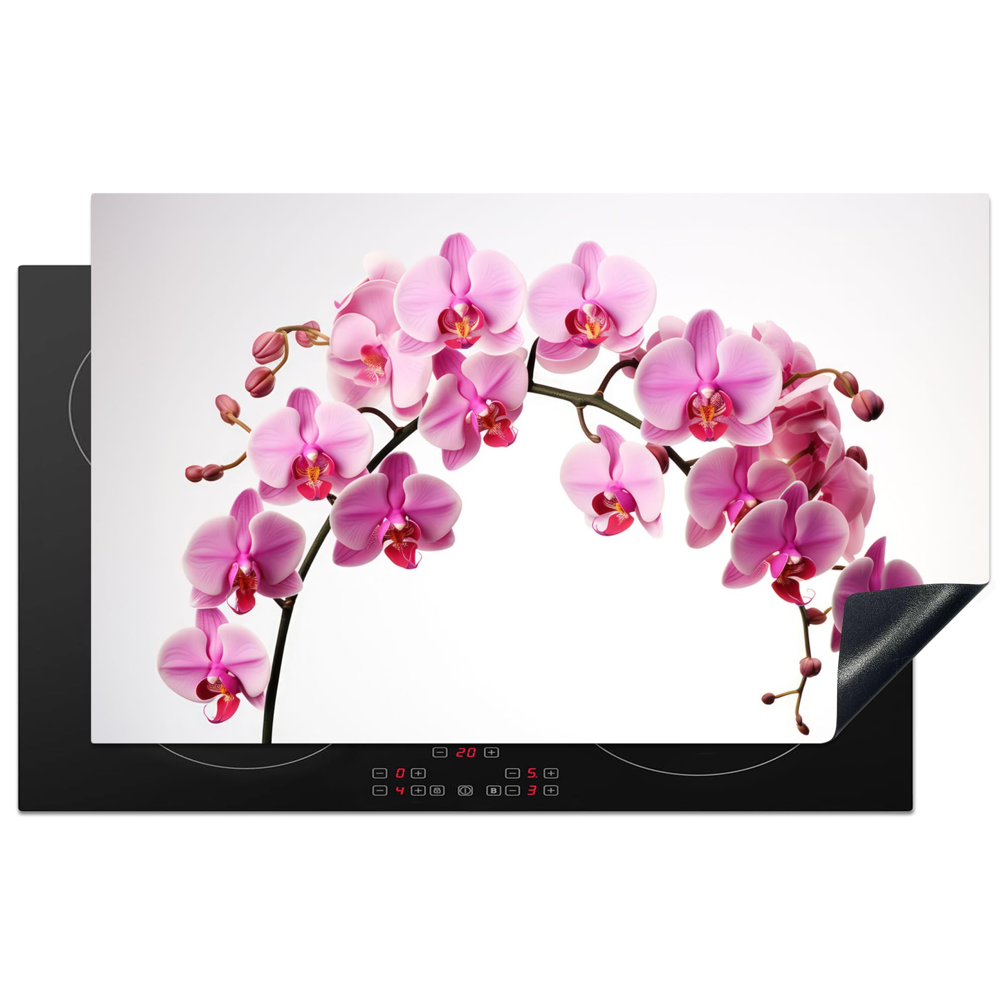 KitchenYeah© Induction Hob Cover Protector Mat 20.5"x33.5" / 85x52 cm Kitchen Universal Ceramic Covers for Electric Cookers Vinyl Flowers - Pink - Branch - White