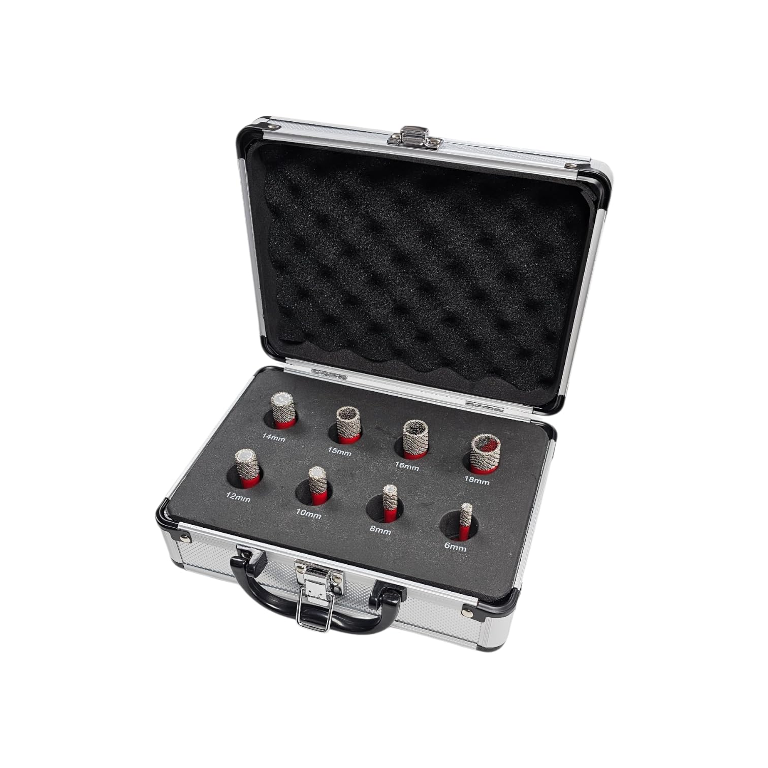 Matrix - Juego de brocas de diamante (incluye estuche, para azulejos, porcelana, cerámica, mármol, granito, 8 unidades, 6, 8, 10, 12, 14, 15, 16, 18 mm, color rojo)