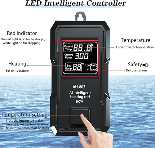 Miniatura 4 de Calentador de acuario Calentador de tanque de peces de titanio de 300 W con controlador digital y protección inteligente de agua sobre calefacción y