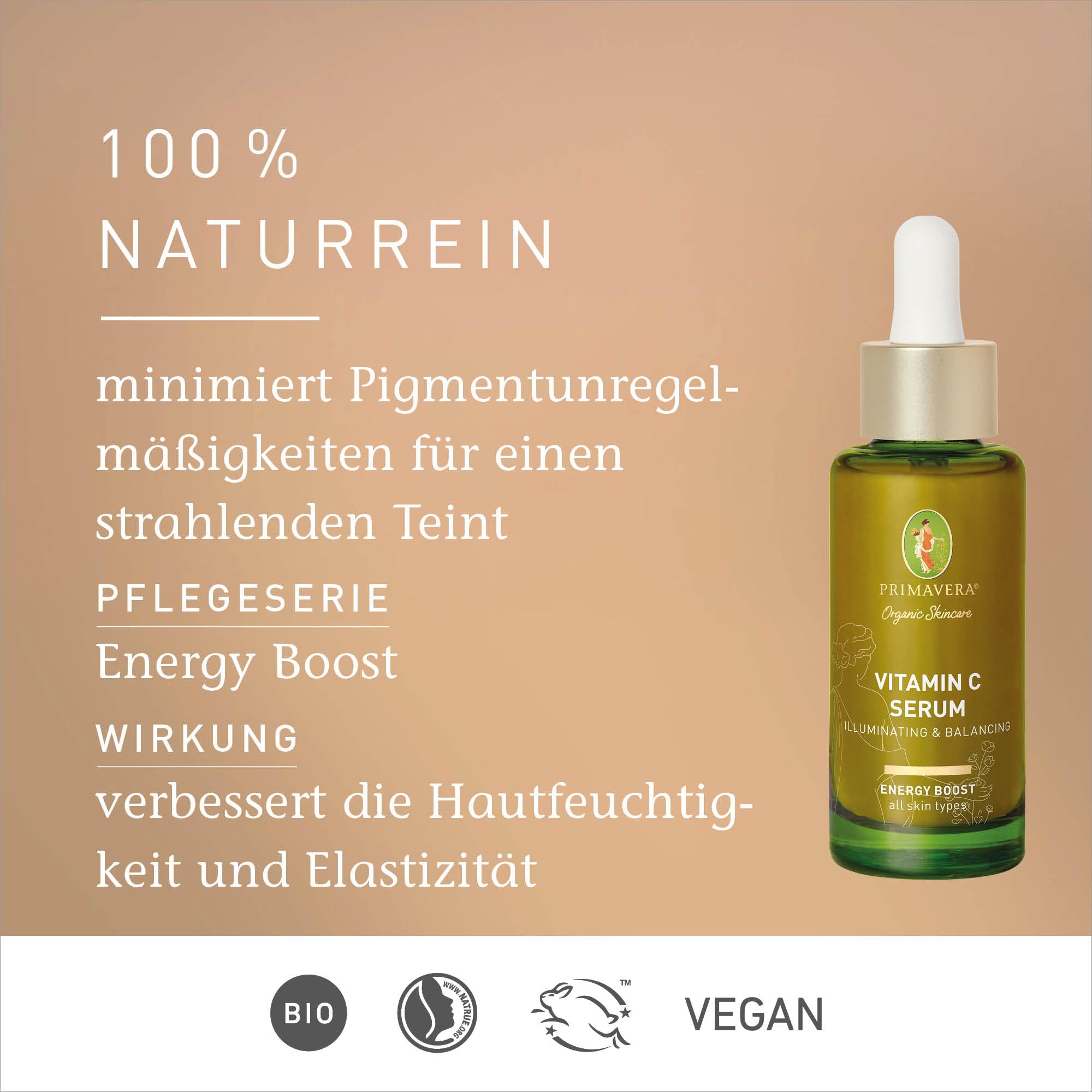 PRIMAVERA - Vitamin C Serum Illuminating & Balancing 30 ml - Naturkosmetik - elegantes Vitamin C Gesichtsserum für alle Hauttypen - verleiht bei Hyperpigmentierung einen strahlenden Teint - vegan