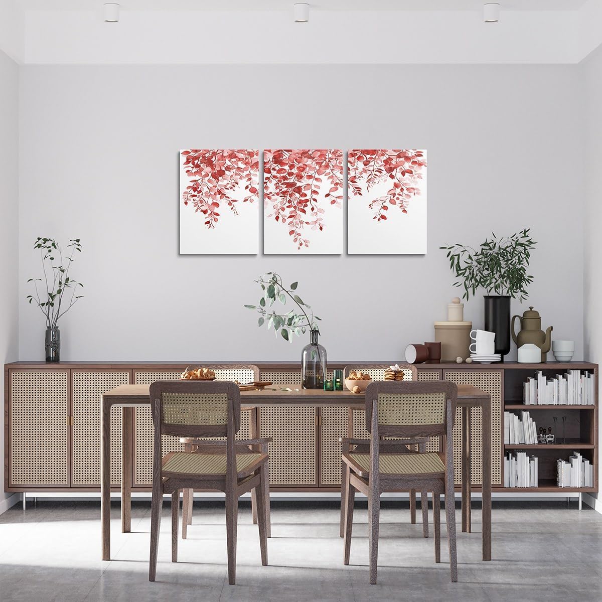 Erosebridal Burgundy Red Eucalyptus Canvas Wall Art, Watercolor Plant Leaves Picture Wall Decor Minimalist Stylish Painting For Bathroom, Natural Botanical Rustic Farmhouse Artwork Posters 12" X 16"
