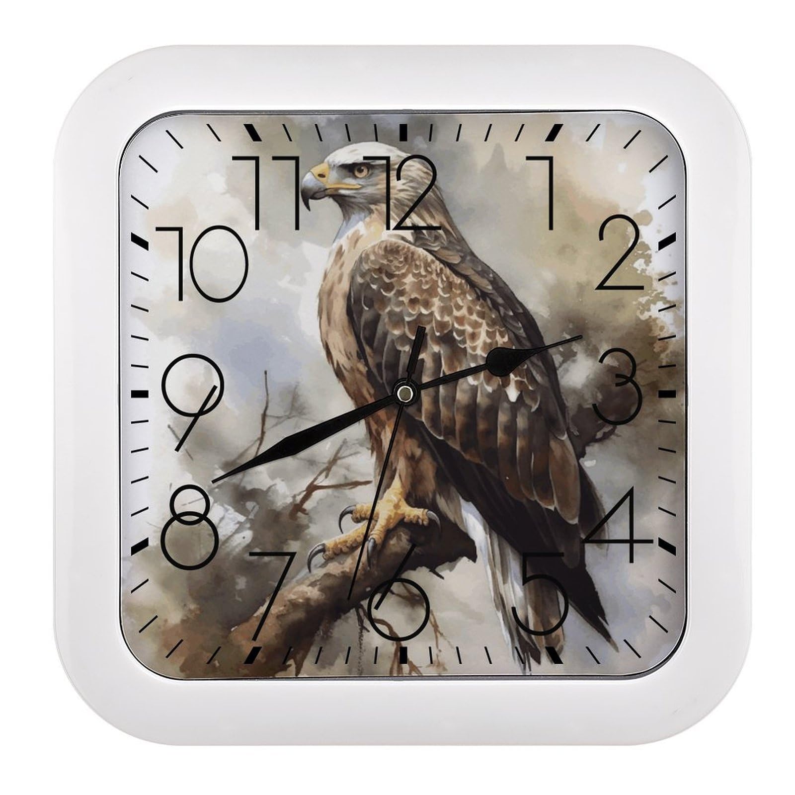 FekiLoot Watercolor of Hawk Sitting in The Tree Wall Clock 10.2" Modern Farmhouse Square Clocks Silent No Ticking, Wall Art and Timepiece Clock for Shelf Table Mantel Or Bedside Clocks
