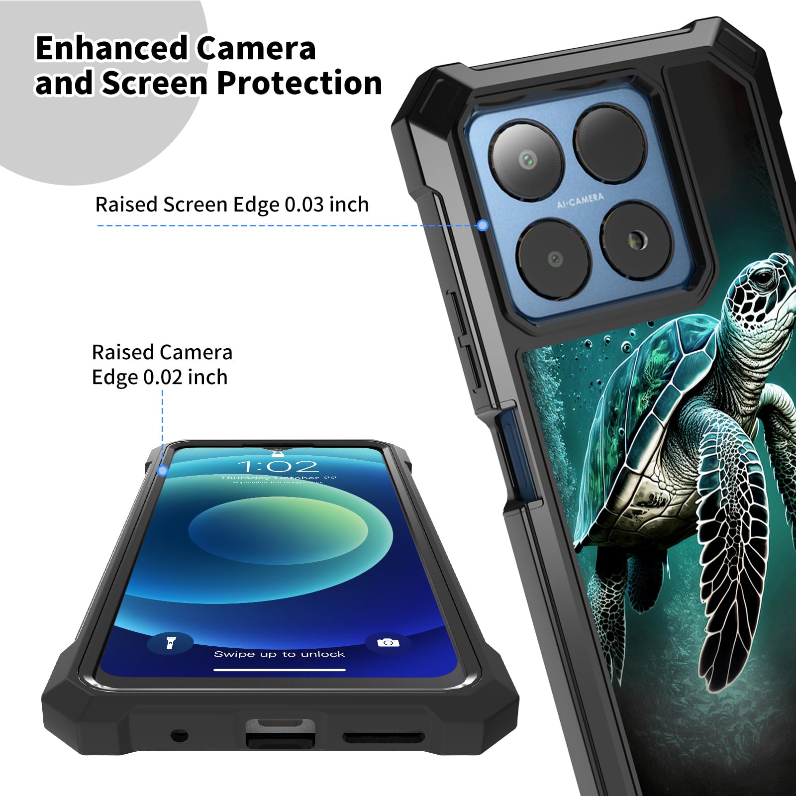 Decahouy for Boost Summit 5G Phone Case with Tempered Glass Screen Protector, Heavy Duty Shockproof Rugged Bumper Dual Layer Cover Protective Case for Boost Mobile Summit 5G,Cute Green Sea Turtles