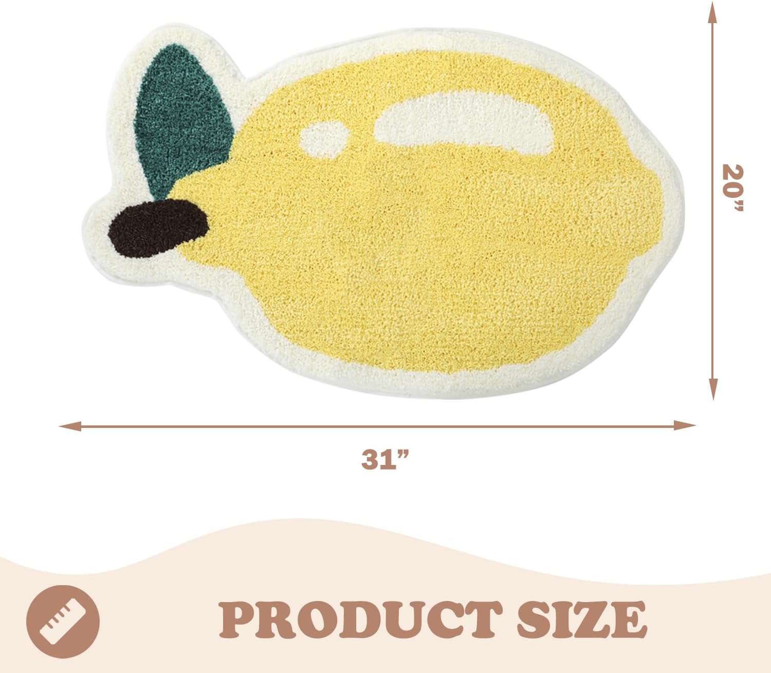 Cute Fruit Bath Mat - Super Absorbent, Non-Slip Plush Bathroom Rug, Thick for Bathroom and Bedroom, Machine Washable, Lemon Shape, 17" x 30" (50 x 80 cm)