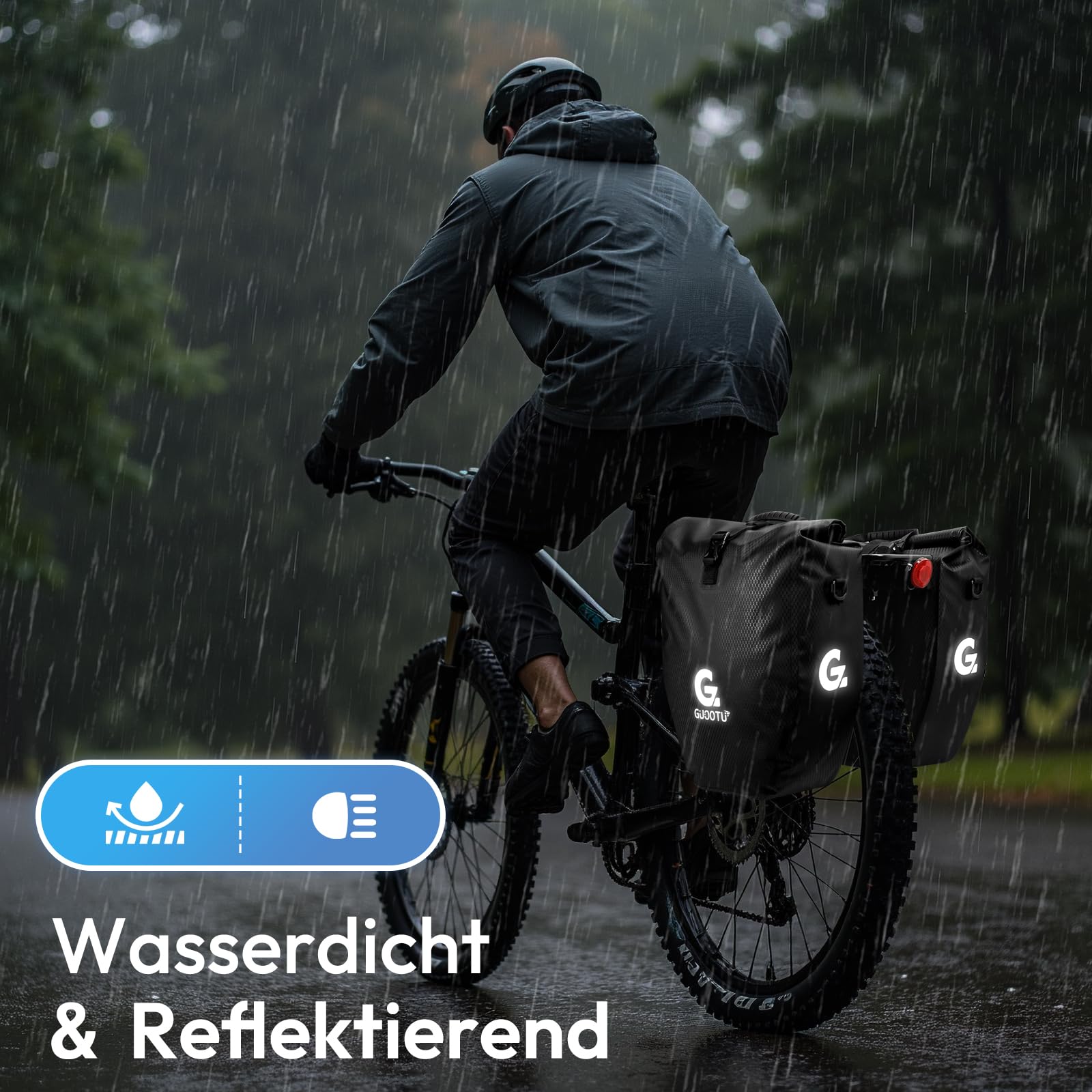 GUOOTU 2 Er Set Fahrradtasche für Gepäckträger 40L mit Tragegriff und Schultergurt fahrradtasche gepäckträger, gepäckträgertasche, Gepäckträgertasche mit Reflektoren (Schwarz 20L, 2er Set)