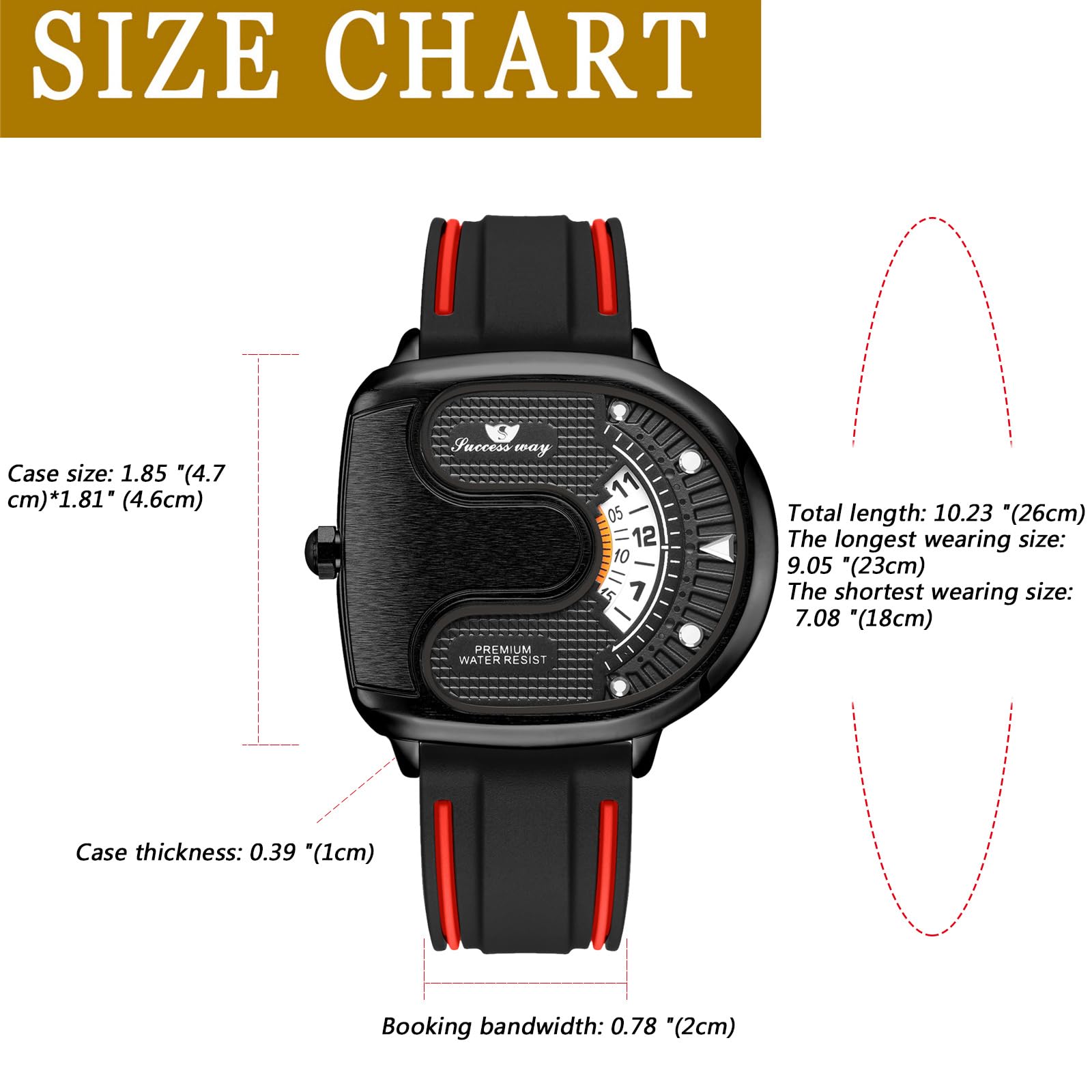 JewelryWe Orologio da Polso Militare da Uomo,Quadrante Grande Forma U,Cinturino in Silicone,Regalo per Uomini Papa'