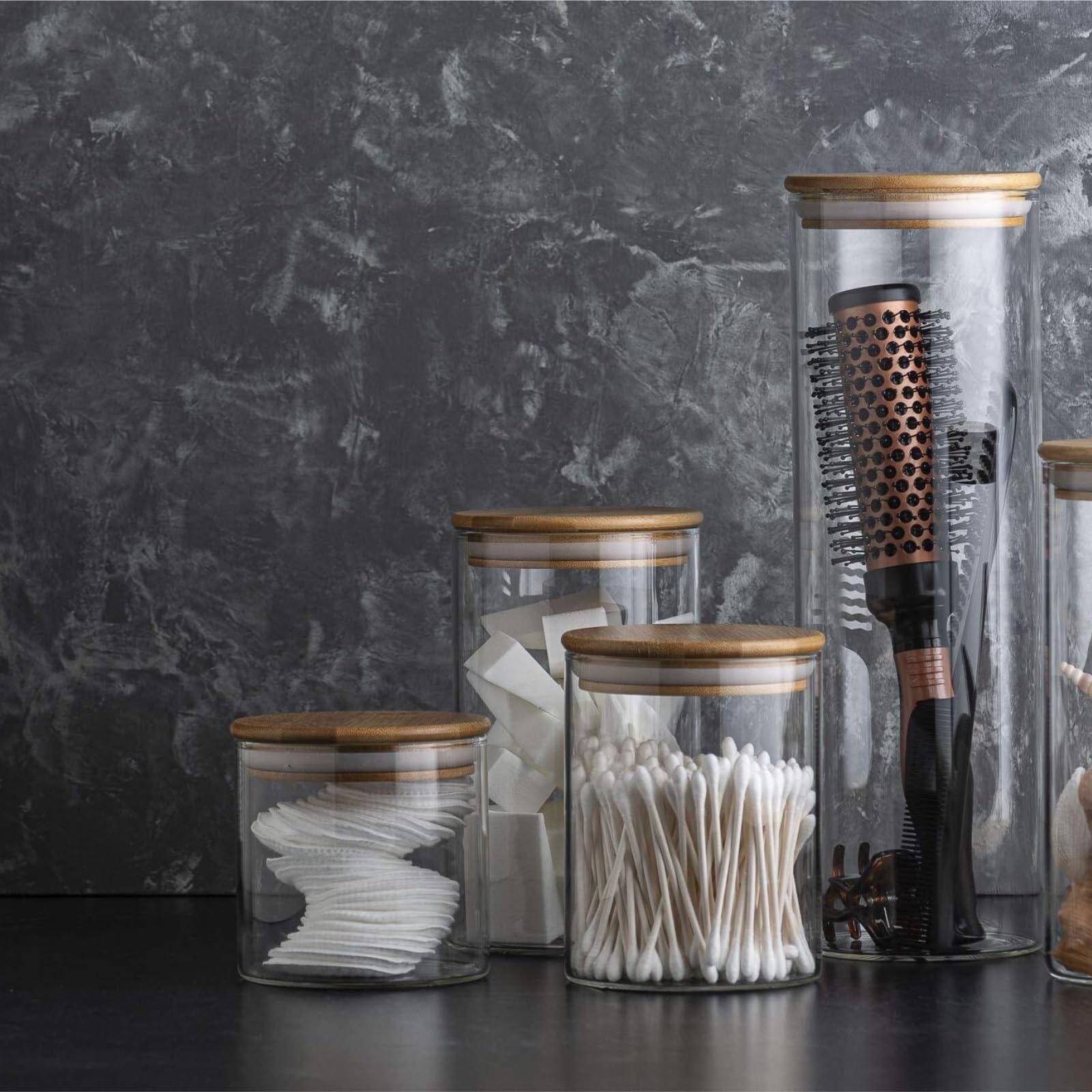 Barattoli Cucina Robusto 5 Confezioni di Contenitori in Vetro con Coperchio in bambù for L'organizzazione della Dispensa Contenitori Ermetici per Alimenti