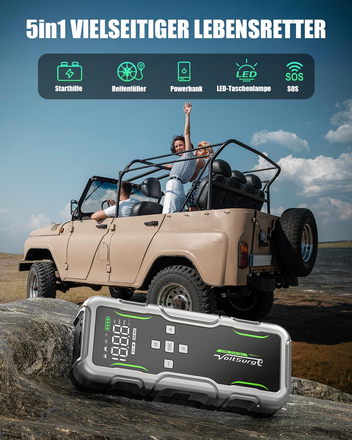 Avviatore Emergenza per Auto con Compressore 160PSI, 7000A Booster Avviamento Auto/Moto (Fino a Tutti i Benzina e 10L Diesel), 12V Starter Batteria con Torcia