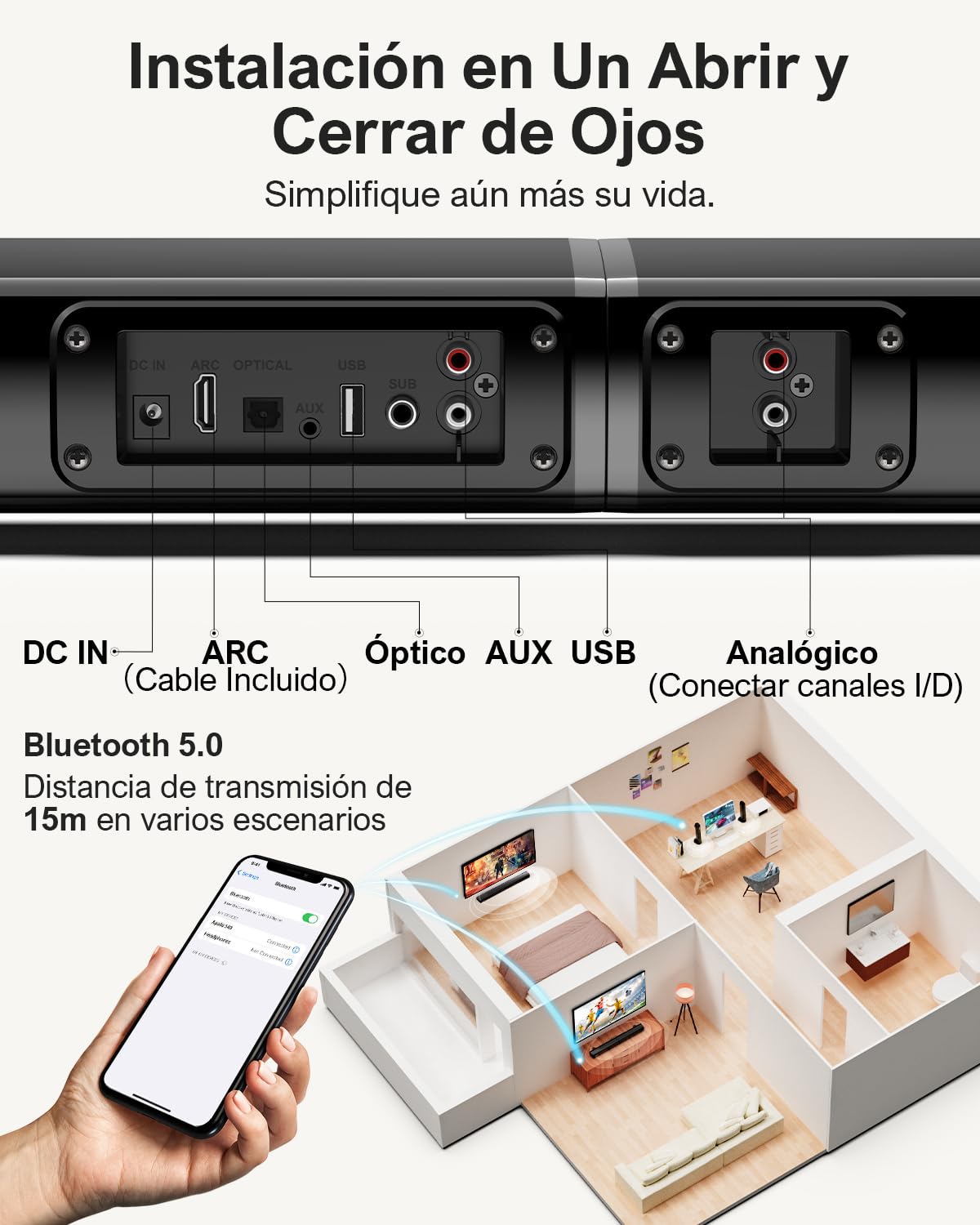ULTIMEA 2.2ch Barra de Sonido para TV, 2 en 1 Soundbar Divisible con VoiceMX y BassMX, Bluetooth 5.3, 6 Modos de Ecualización, Graves Ajustables, Conexión ARC/Óptico/Aux, Apollo S40 Pro
