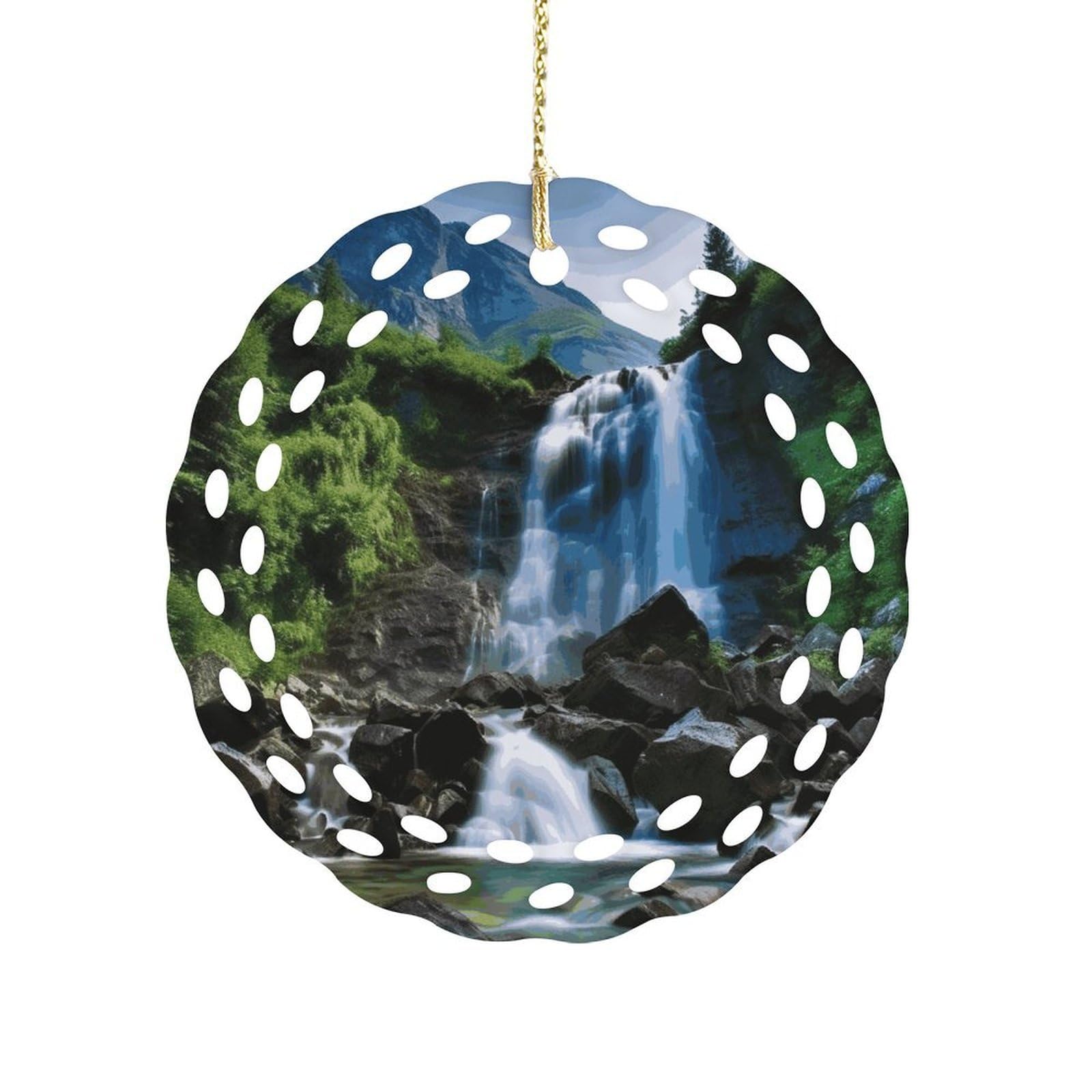 Wsoihfec Women's Style Scenic Mountain Waterfall Hanging Ornament 3 Inch Round,1-Pack,Xmas Decor -Two-Sided Printed,Friend Ornament Gifts For Friends Coworker Sisters