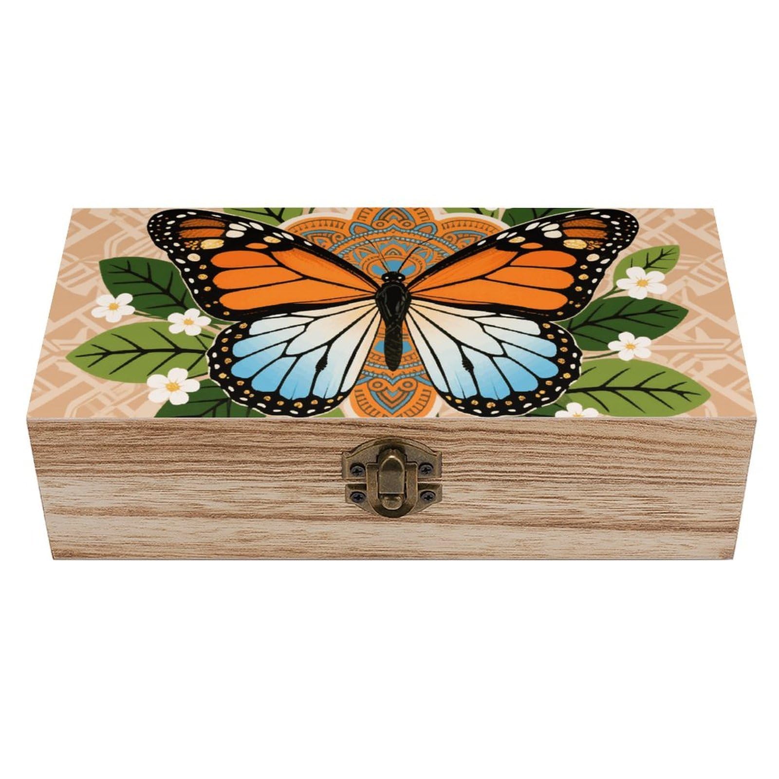 Oudrspo Boho Mandala Butterfly Wooden Keepsake Box Decorative Memory Storage Box with Hinged Lid Small Jewelry Keepsake Boxes for Storing Gift Pictures Letters Time Capsule