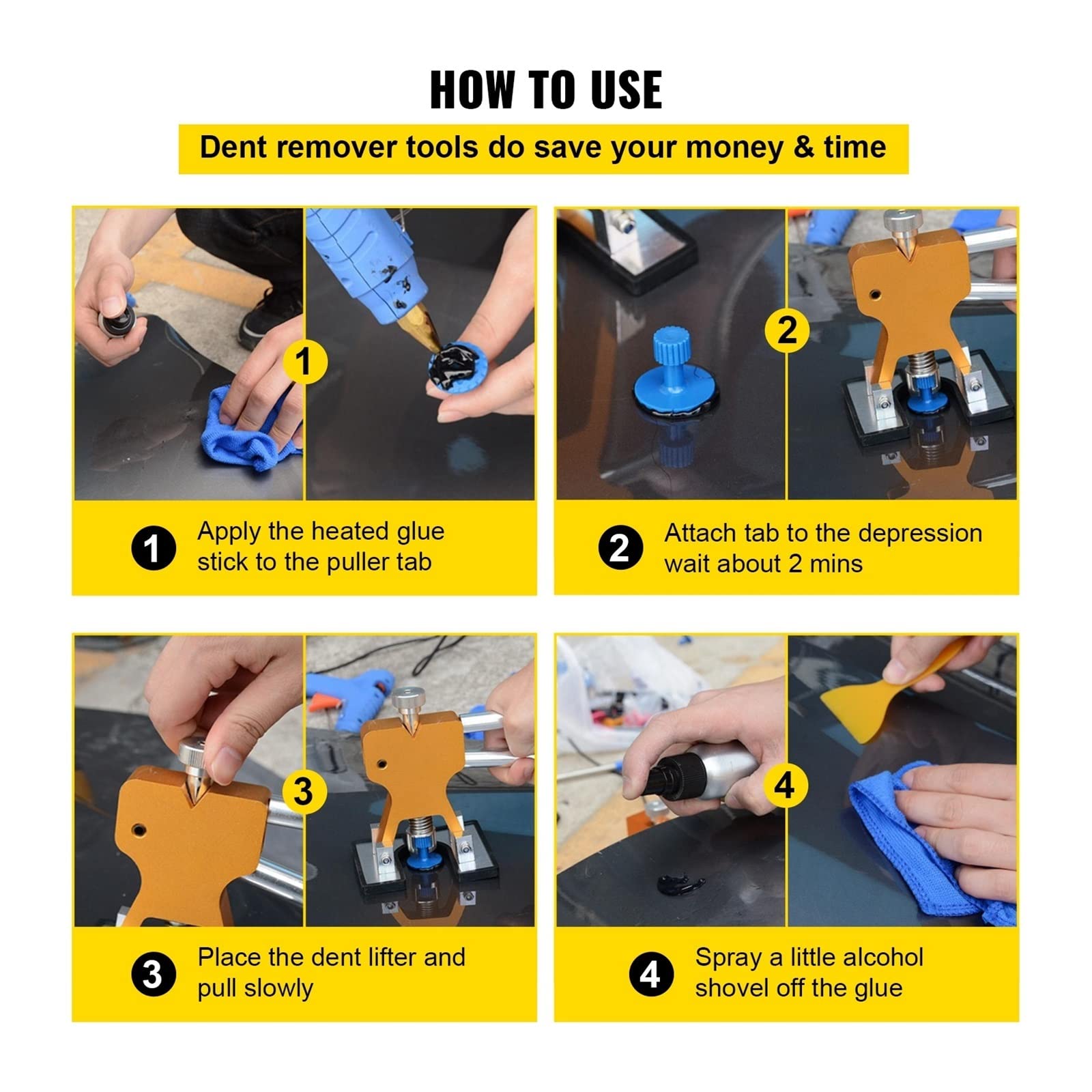 53/60/69/74/89/98 Pcs Paintless Automotive Dent Removal Tool Kit Przenośne samochodowe przyssawki Akcesoria samochodowe (Color : 53pcs)