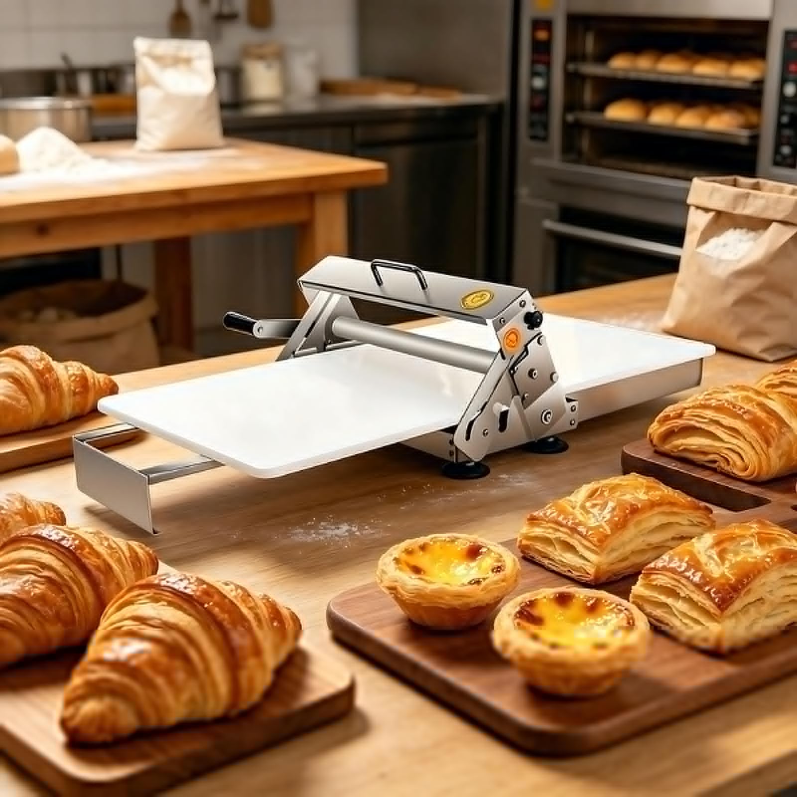 cendbirut Reversible Puff Pastry Sheeter, Heavy Duty Stainless Steel Dough Rolling Machine, Adjustable Thickness 0-25mm, Ideal for Home Bakery, Pizza Shop & Commercial Restaurant