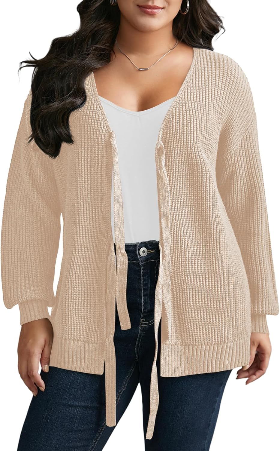 Elitechoice Women's Plus Size Cardigan Sweater Long Sleeve Open Front Knit Cover Up Oversized Loose Fit Tops (XL-5XL) - Image 2