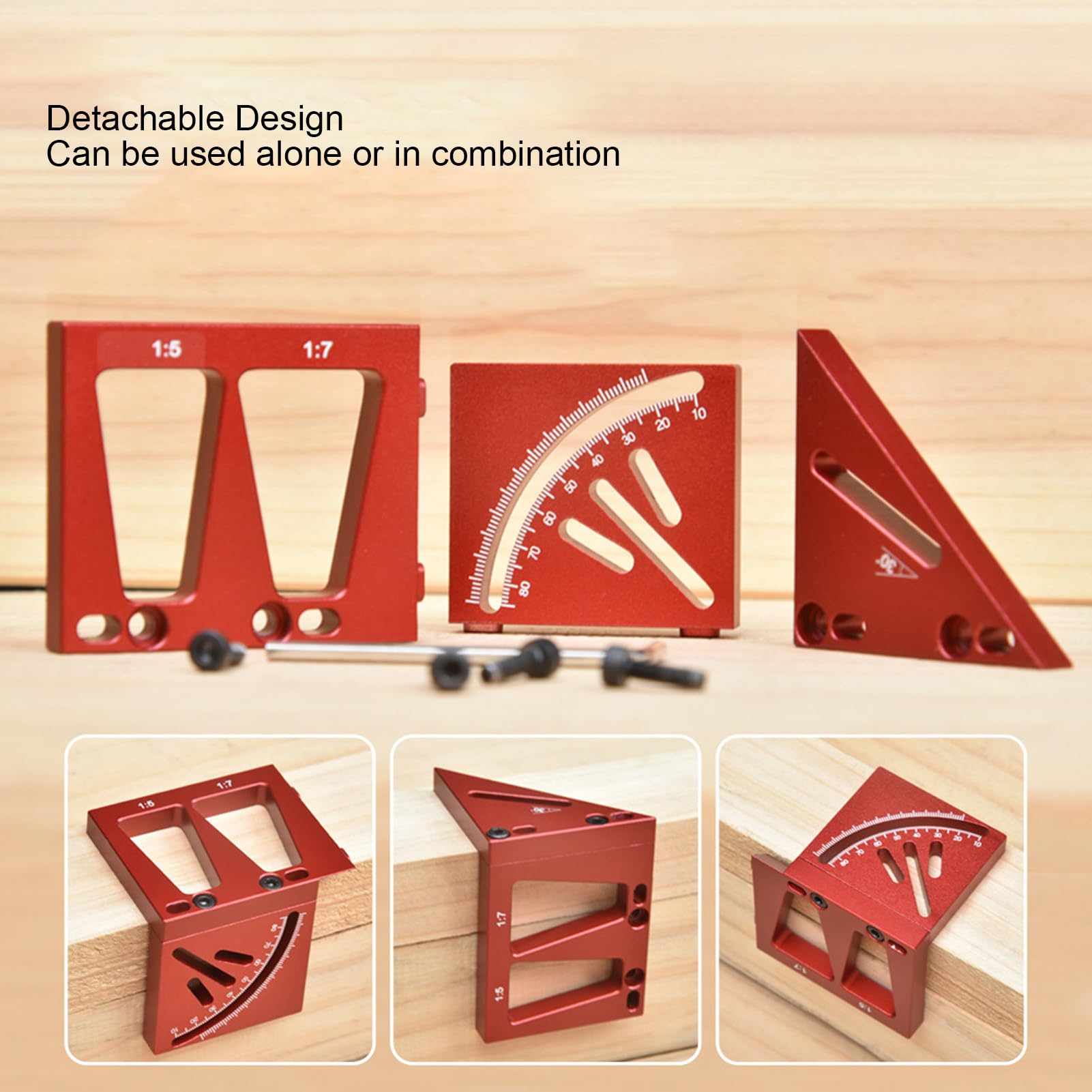Règle de mesure 3D à plusieurs angles, équerre rapporteur pour menuiserie avec angles de 45 et 90 degrés, outil de traçage en alliage d’aluminium pour la menuiserie, fourni avec