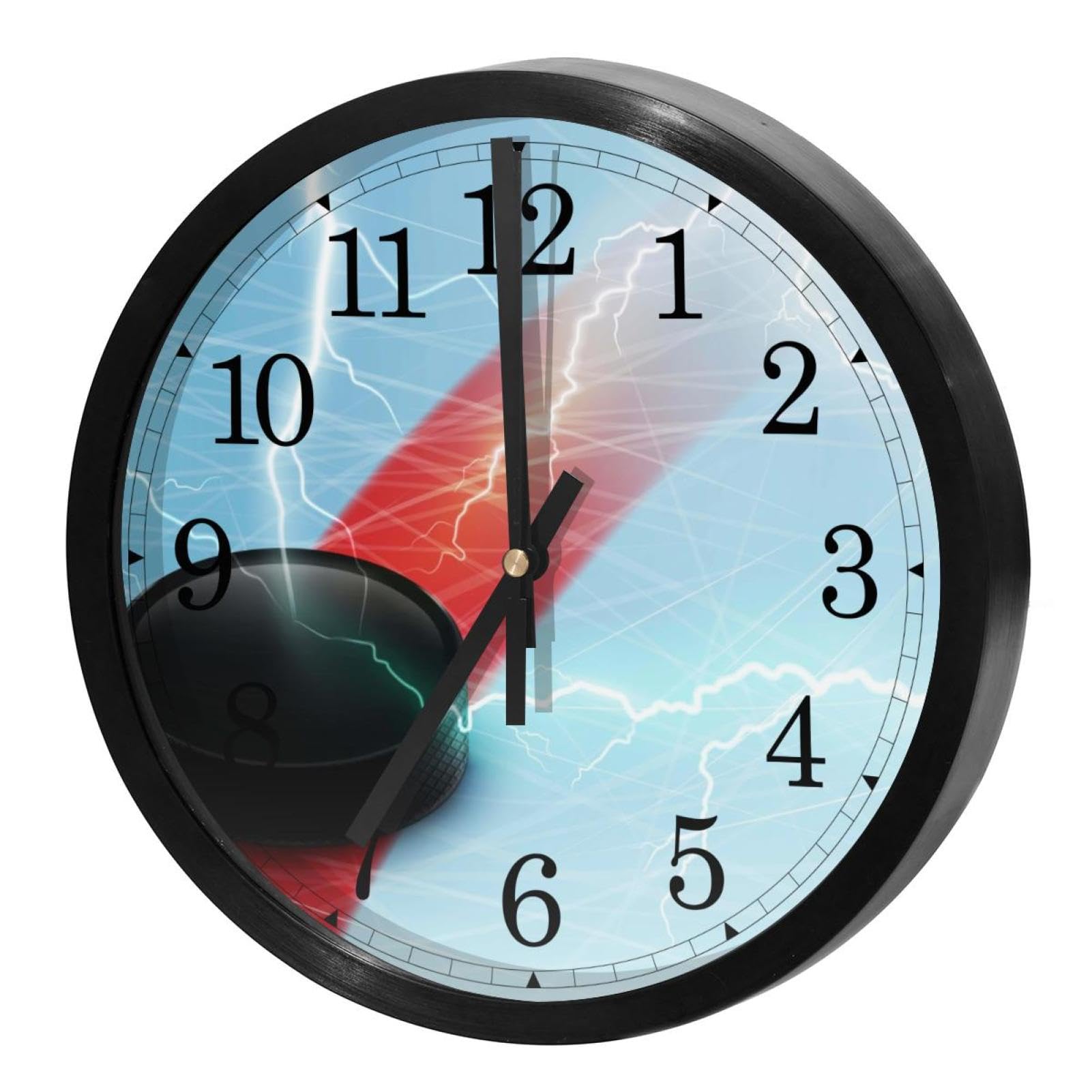 Horloge murale hockey sur glace bleue ronde à quartz pour la cuisine
