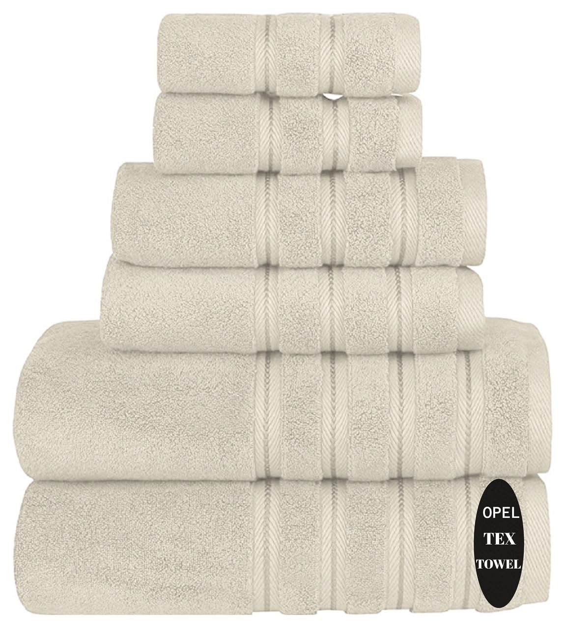 Opel tex 100% Egyptian Cotton 6 Piece Towel Set 700-GSM Ultra Soft -Luxurious & High Absorbency- Large Bath Sheet, Hand Towel & Washcloths 3 Pcs Bale Set Hotel Towels (Cream, 6 Piece Towel Set)