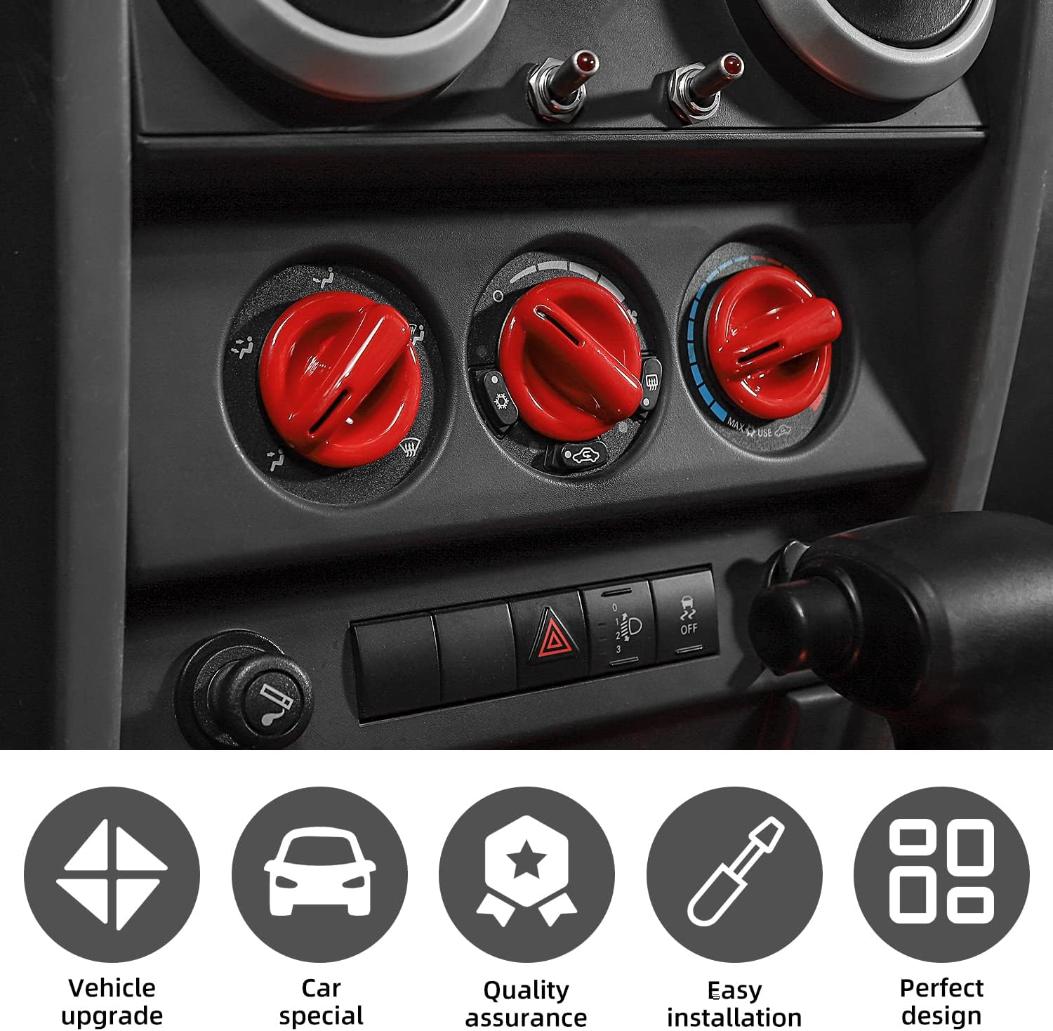 Center Console Air Conditioner Switch Button Cover Trim Compatible with 2007-2010 Jeep Wrangler JK JKU Sport X Sahara Rubicon(Red