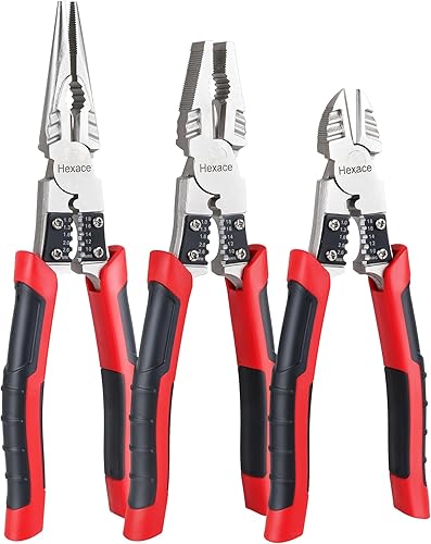 Juego de 3 alicates multiusos, incluye linieros de 8.5 pulgadas, punta de aguja de 9 pulgadas y cortador lateral diagonal de 7.5 pulgadas