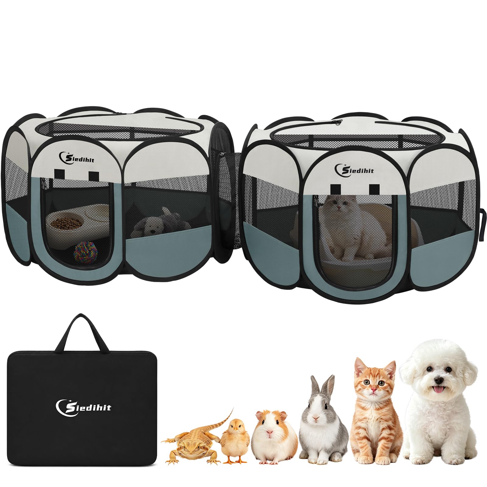 Dog Cat Playpen 2-in-1 Indoor Outdoor for Puppy Pet Recovery After Surgery
