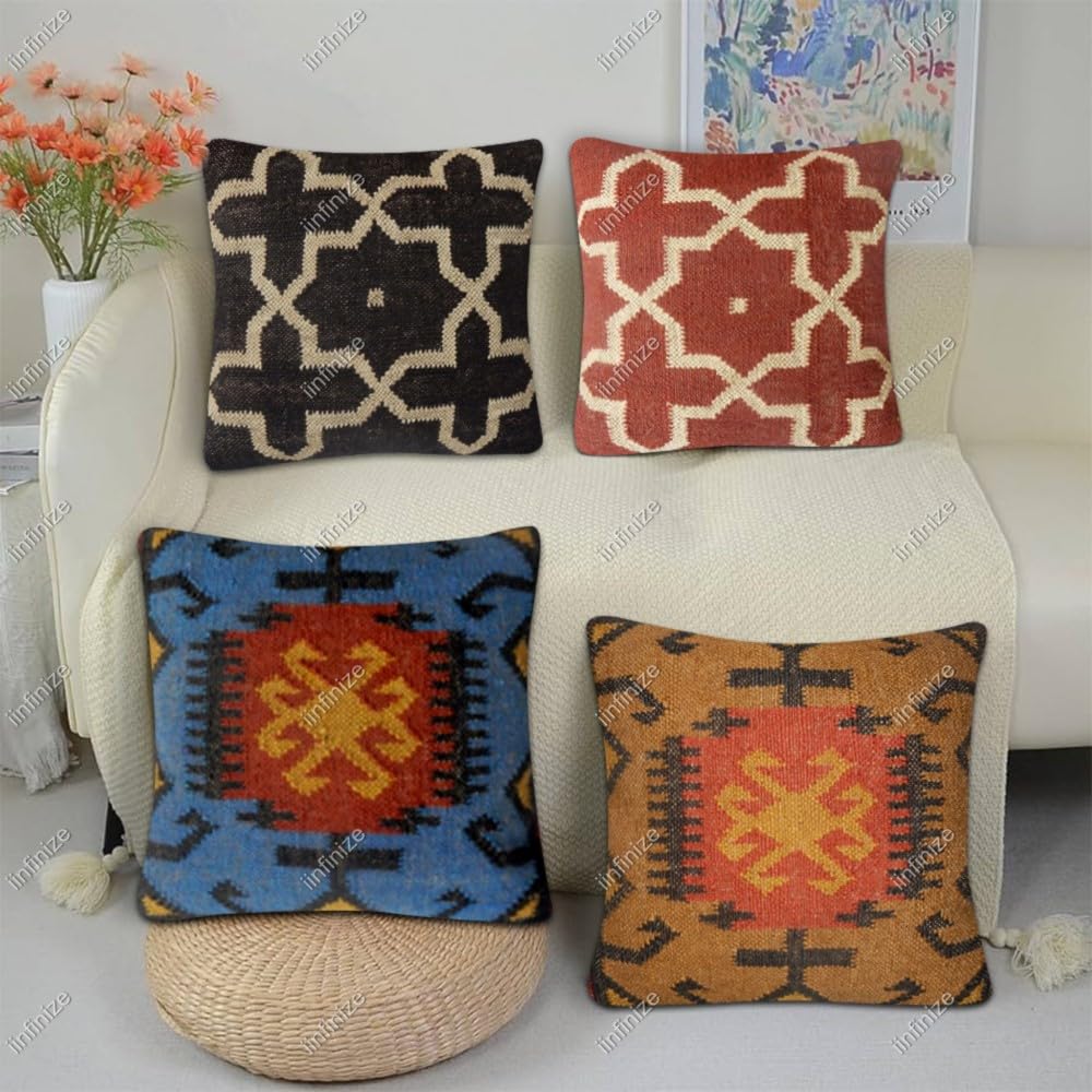 Housses de coussin ethniques lot de 4 décoration salon bohème rustique extérieur 45x45