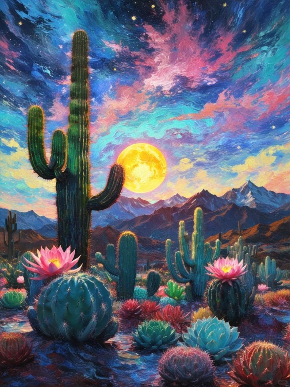 Henypt Cross Stitch Kits Cacti and Starry Sky Flowers DIY Needlepoint Set for Adults Beginners with Accessories Home & Leisure/Gifts 14CT 80x100cm