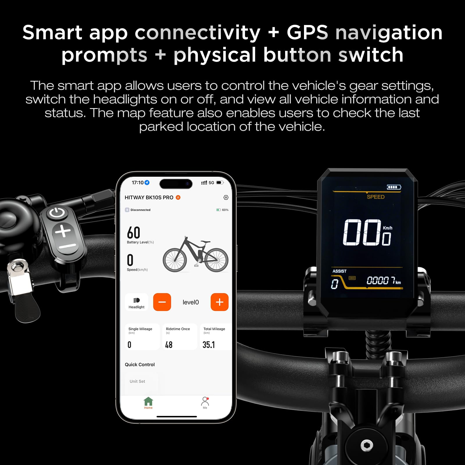 HITWAY Bici Elettrica, Pieghevole 250W E-Bike Adulto, Autonomia 70-120 km, 20" × 4.0 Fat Tire Bicicletta Elettrica, Controllo APP, 7 velocità, BK10S PRO