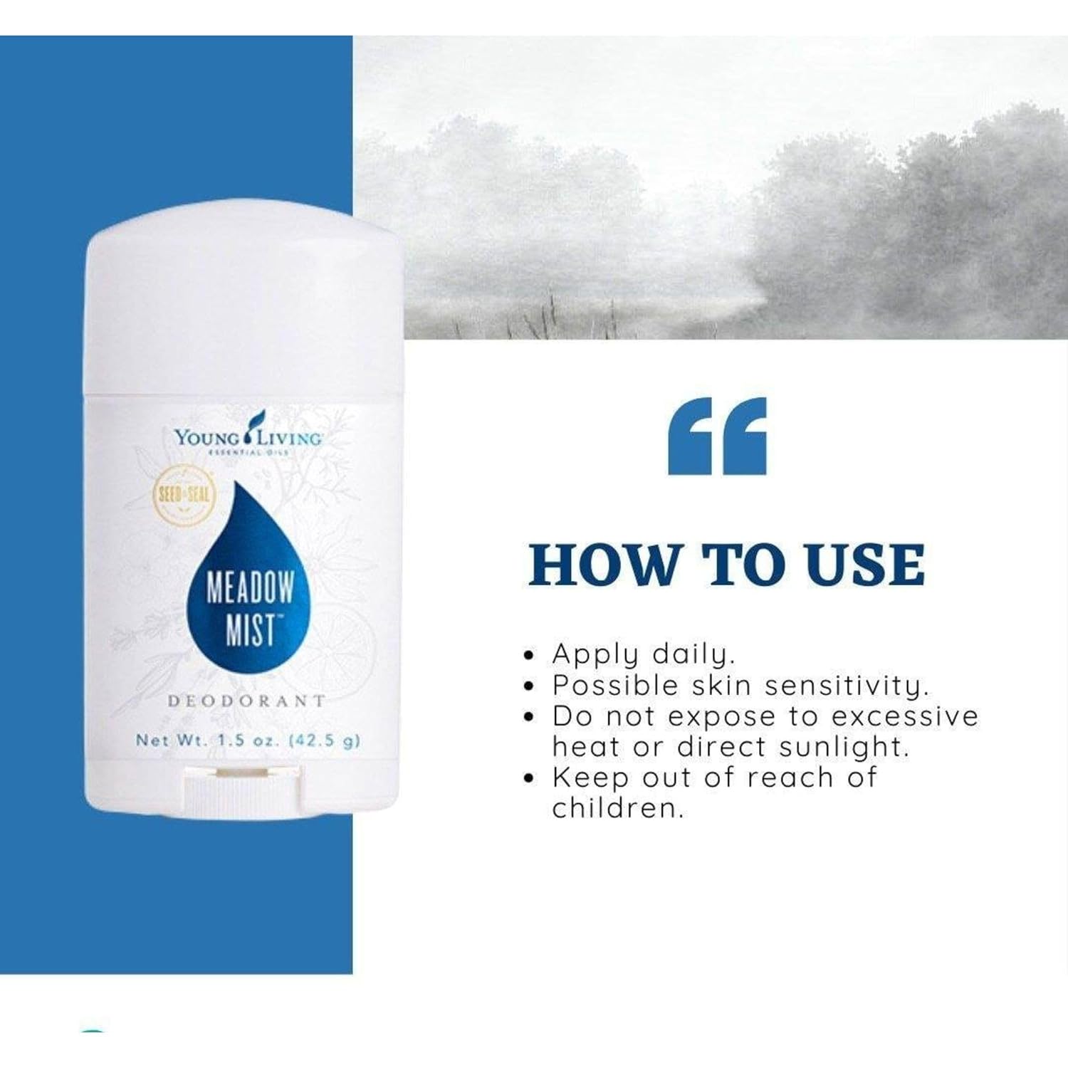 Young Living AromaGuard Meadow Mist Deodorant - 1.5 oz - Infused with Essential Oils for Odor Protection - Scented with Lemon, Lavender, Geranium, Rosemary & Tea Tree