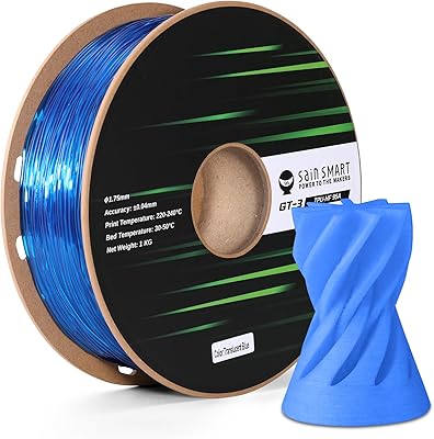 39 – SainSmart TPU Filament 1.75mm, GT-3 Transparent Blue Flexible 3D Printer Filament for High-Speed Printing 500mm/s, High Flowability, 2.2 LBS…