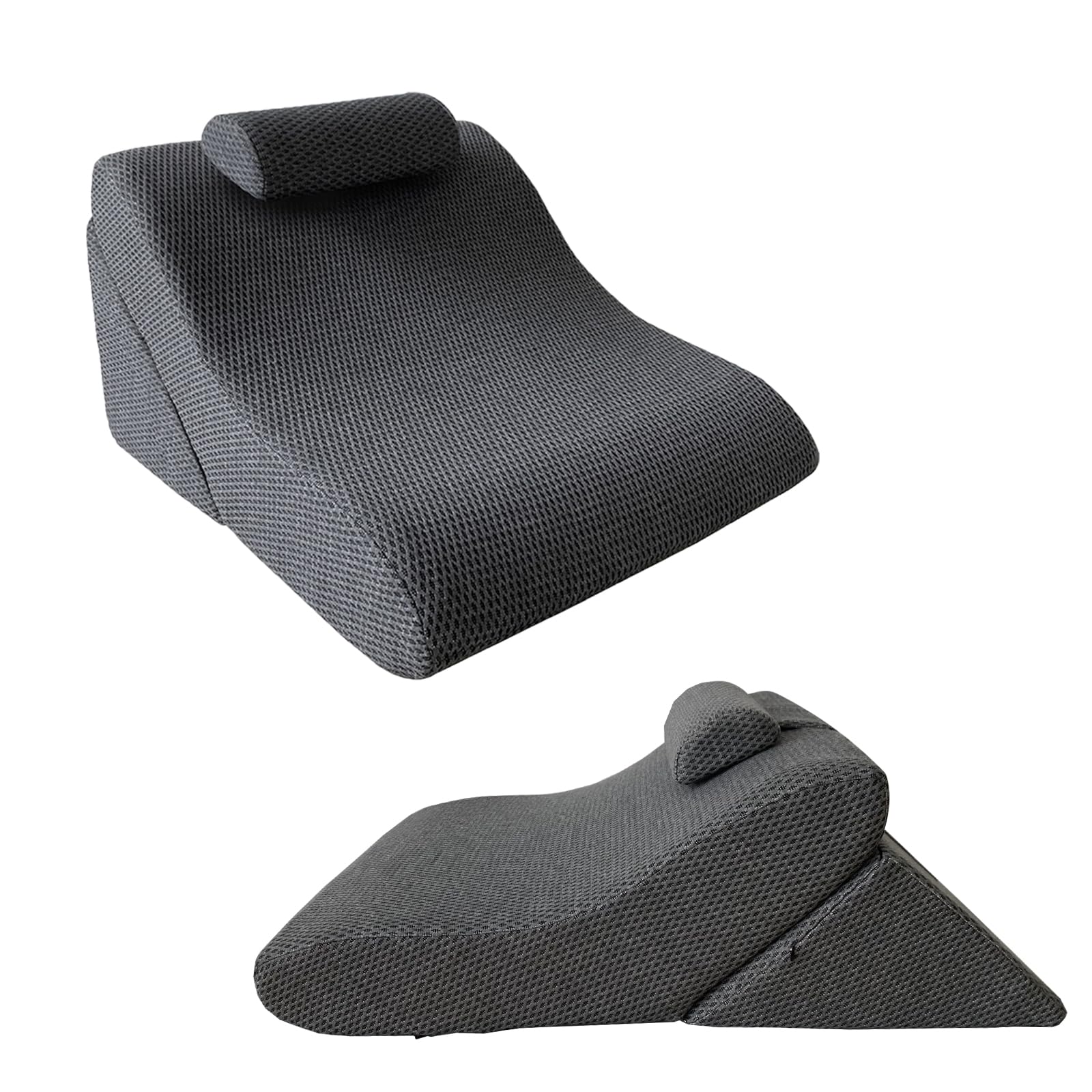 ANONER Bed Wedge Pillow Set Memory Foam Headboard Sleeping, Bed Pillows for Legs and Back Support Pillow, Anti Snoring, Adjustable 10 &12 Inch Height 3-in-1 Incline, Dark Grey