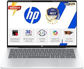 HP Smartchoice OmniBook 5 OLED (Previously Pavilion), Snapdragon X Processor (16GB LPDDR5x, 512GB SSD) he0014QU, Next-Gen AI Laptop