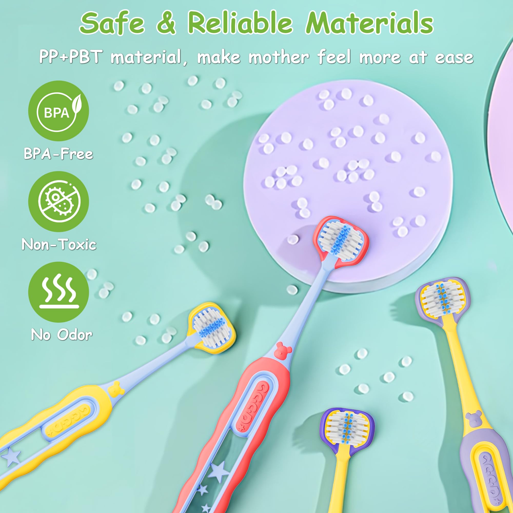 Cepillo de dientes para niños pequeños, paquete de 4, cepillo de dientes suave para bebés, eficiente de 3 caras, cepillo de dientes para niños de 1 a 12 años, cepillo de dientes de 4