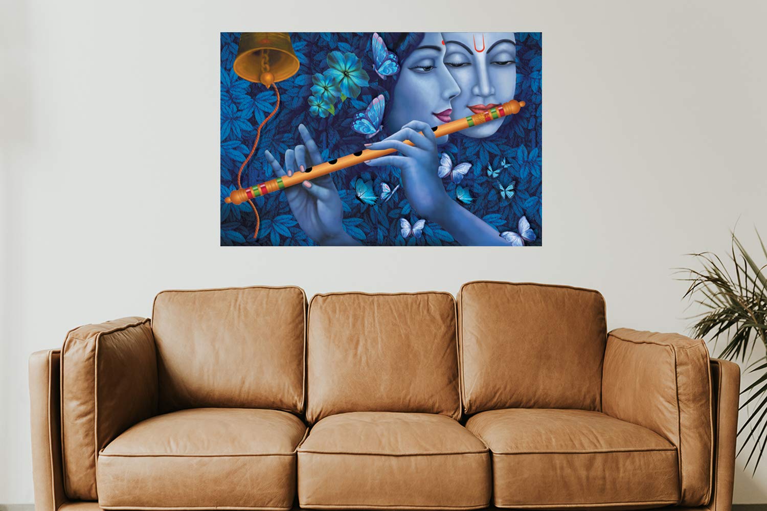 MasstoneLord Radha Krishna Sparkle Coated Self Adhesive Painting Without Frame Digital Reprint (Multicolor, 36 x 24 inch)