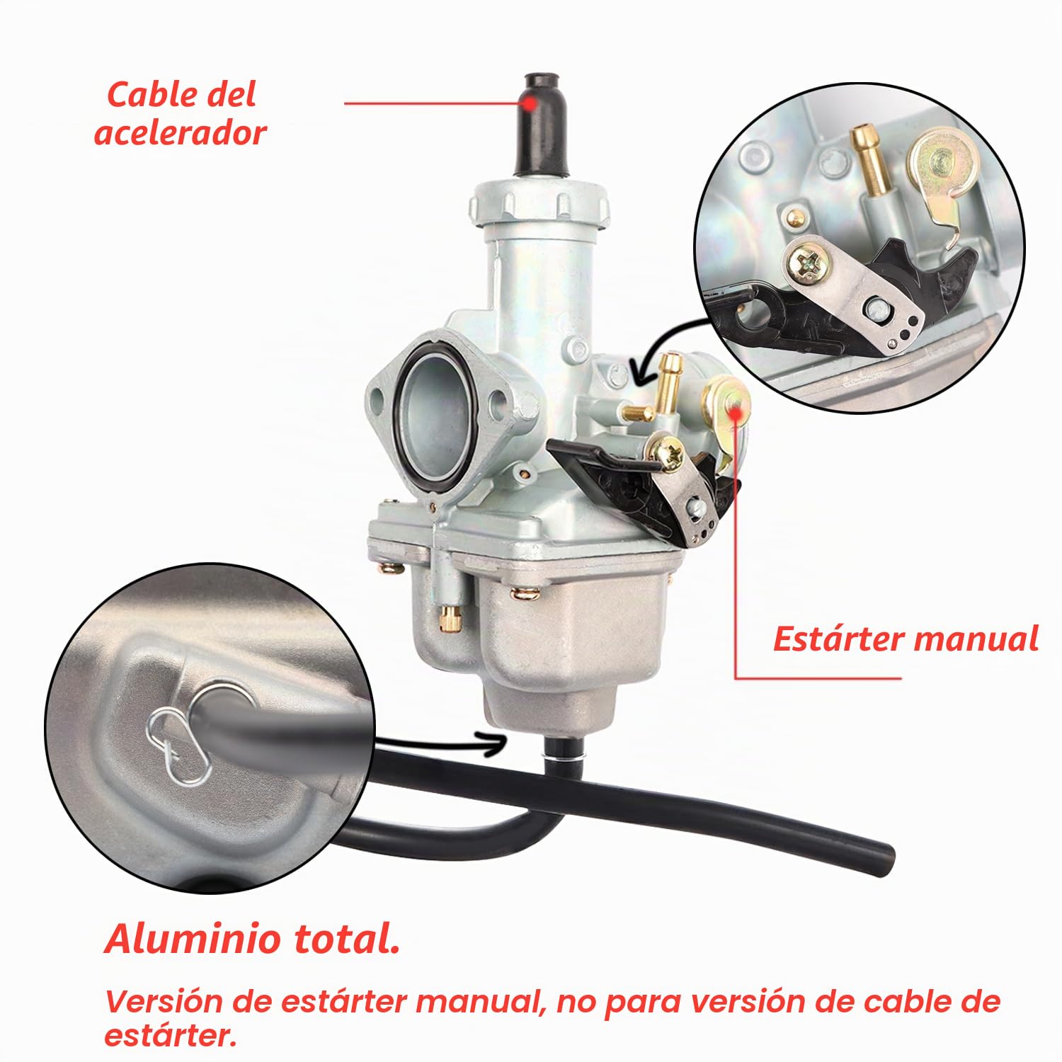 Carburador PZ27 de 27 mm con cable carburador de repuesto para motores de 100 cc, 125 cc, 150 cc, 200 cc, Pit Dirtbike 3 Wheeler Go Cart Engine.