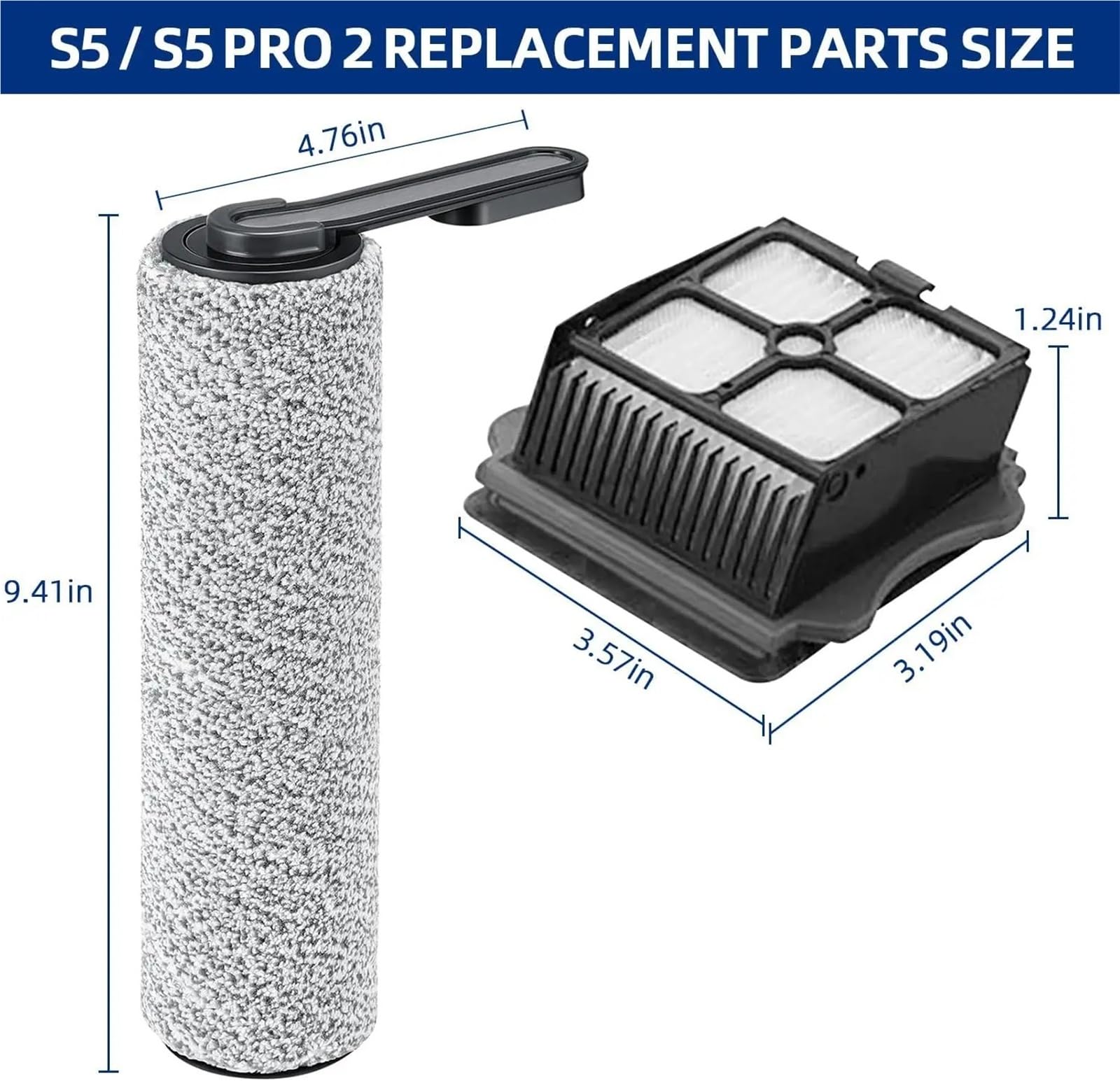 Ersatz for Bürstenrolle Und Filter, Kompatibel Mit Tineco, S5 / Pro/Pro 2 Blue Akku-Nass-Trockensauger(8pcs)