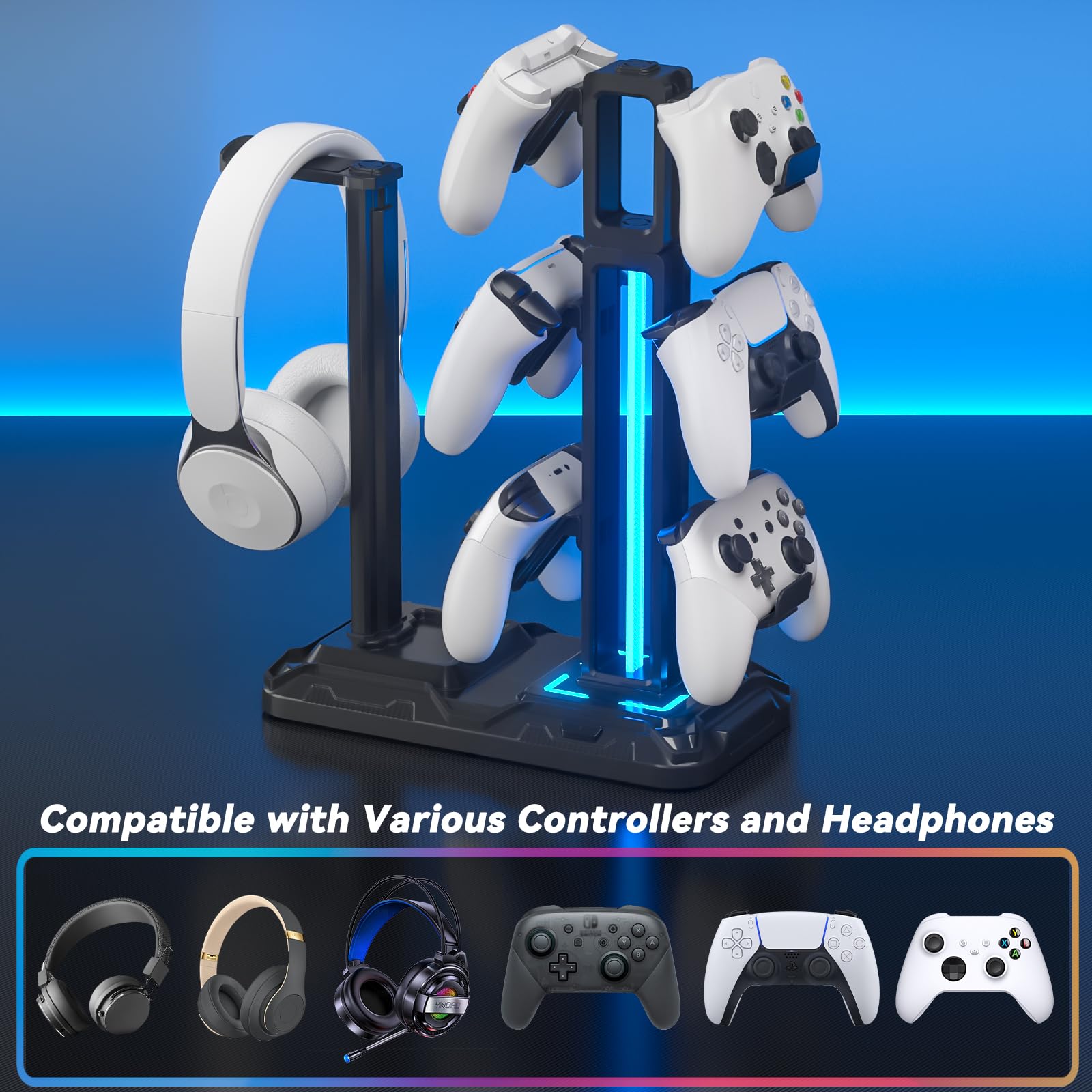 KDD Support Universel Pour Casque De Jeu, Manette Et Casque Avec Barre En Aluminium, Support Universel Pour Ecouteur, Manette, Commutateur, IPad, Téléphone Portable (noir