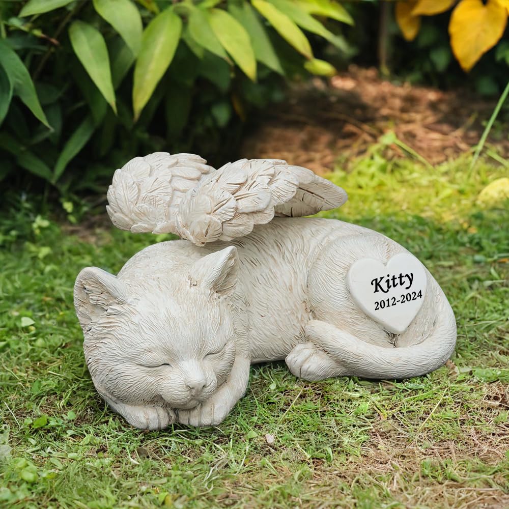 Personalized Sleep Garden Statue - Cat Angel Memorial Grave Marker, Headstone for Loss of Pet Sympathy Gift