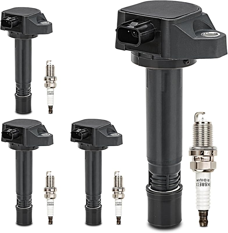 Kit de bobinas de ignição UF582 e velas de ignição Double Iridium 4504 X4XZ para Honda Civic 1.8L L4 2006 a 2011 – 4 bobinas e 4 velas